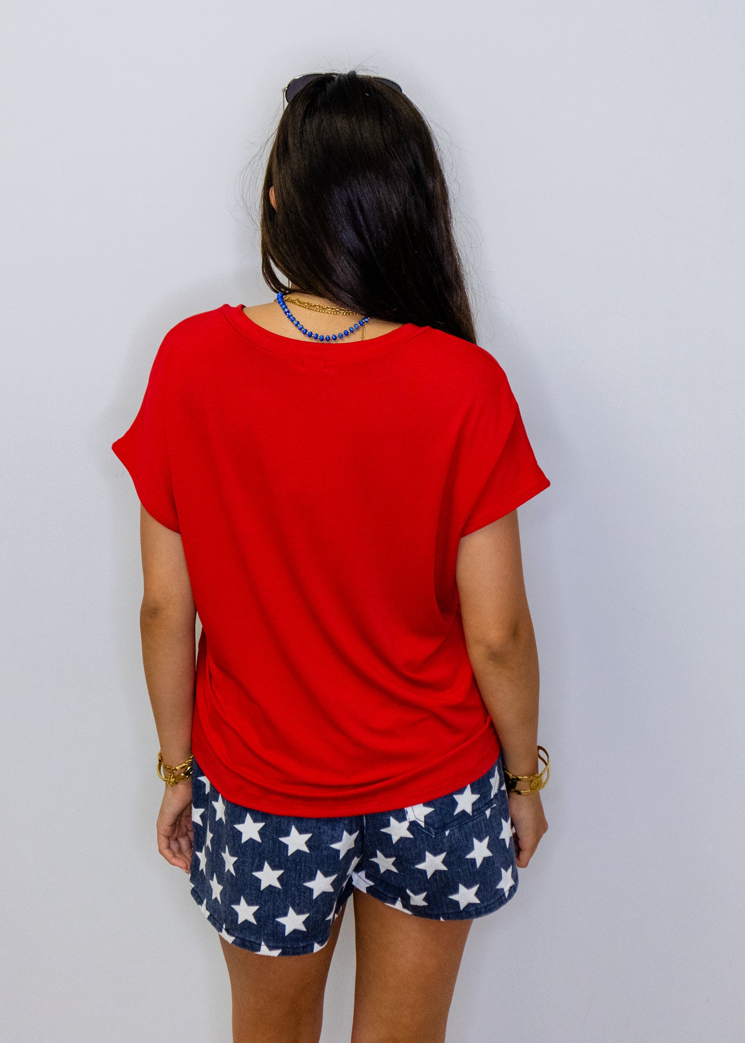 Red Relaxed Fit V-Neck Top