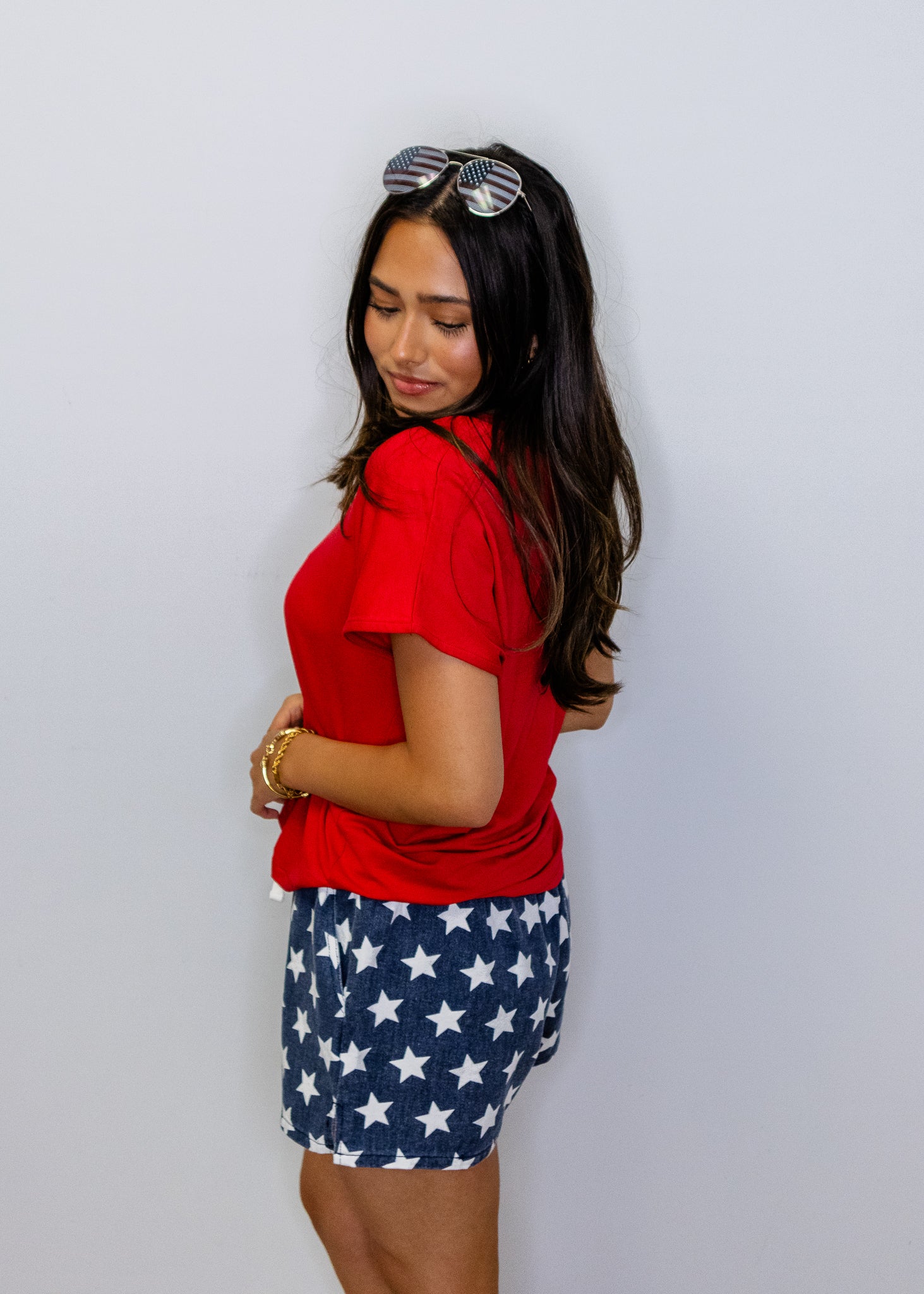 Red Relaxed Fit V-Neck Top