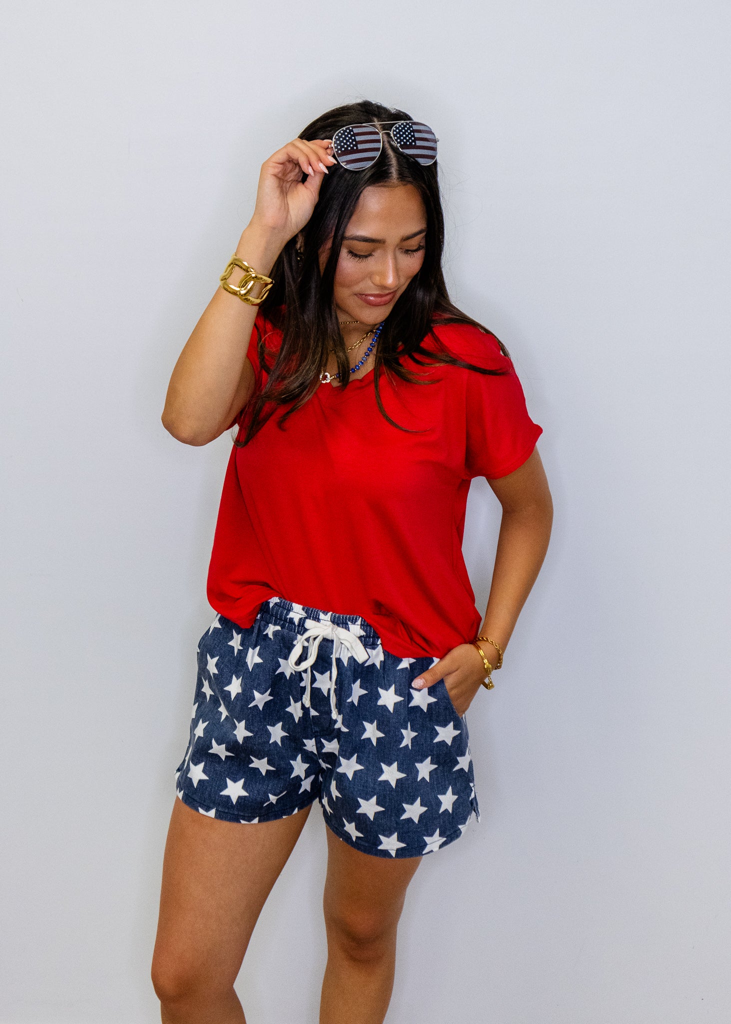 Navy Star Drawstring Shorts