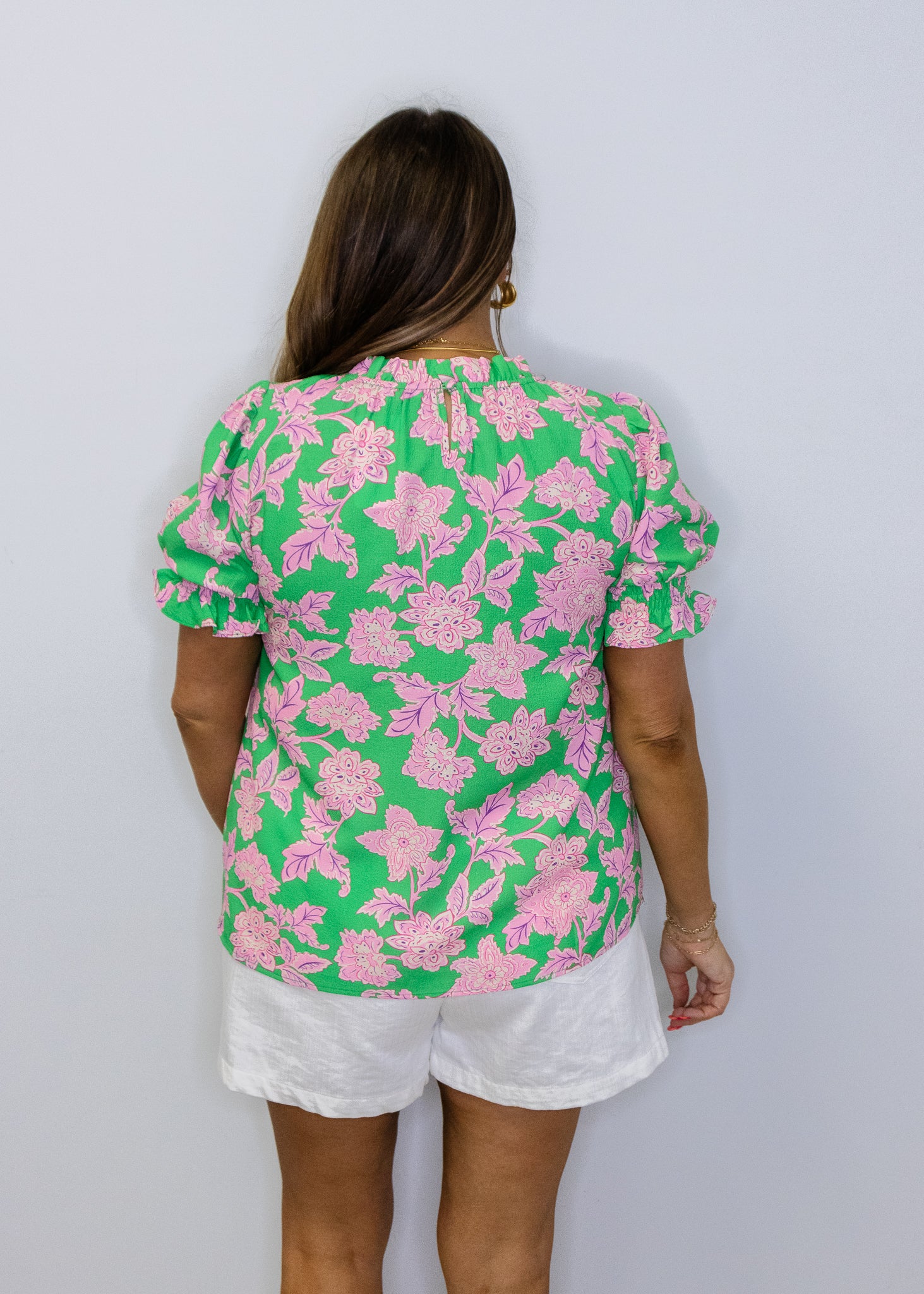 Green Frilled Floral Printed Top