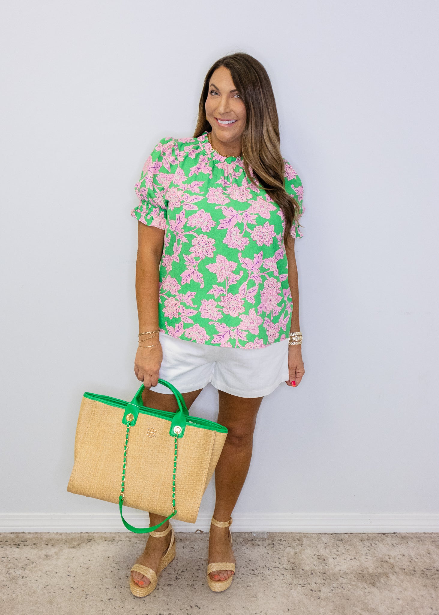 Green Frilled Floral Printed Top