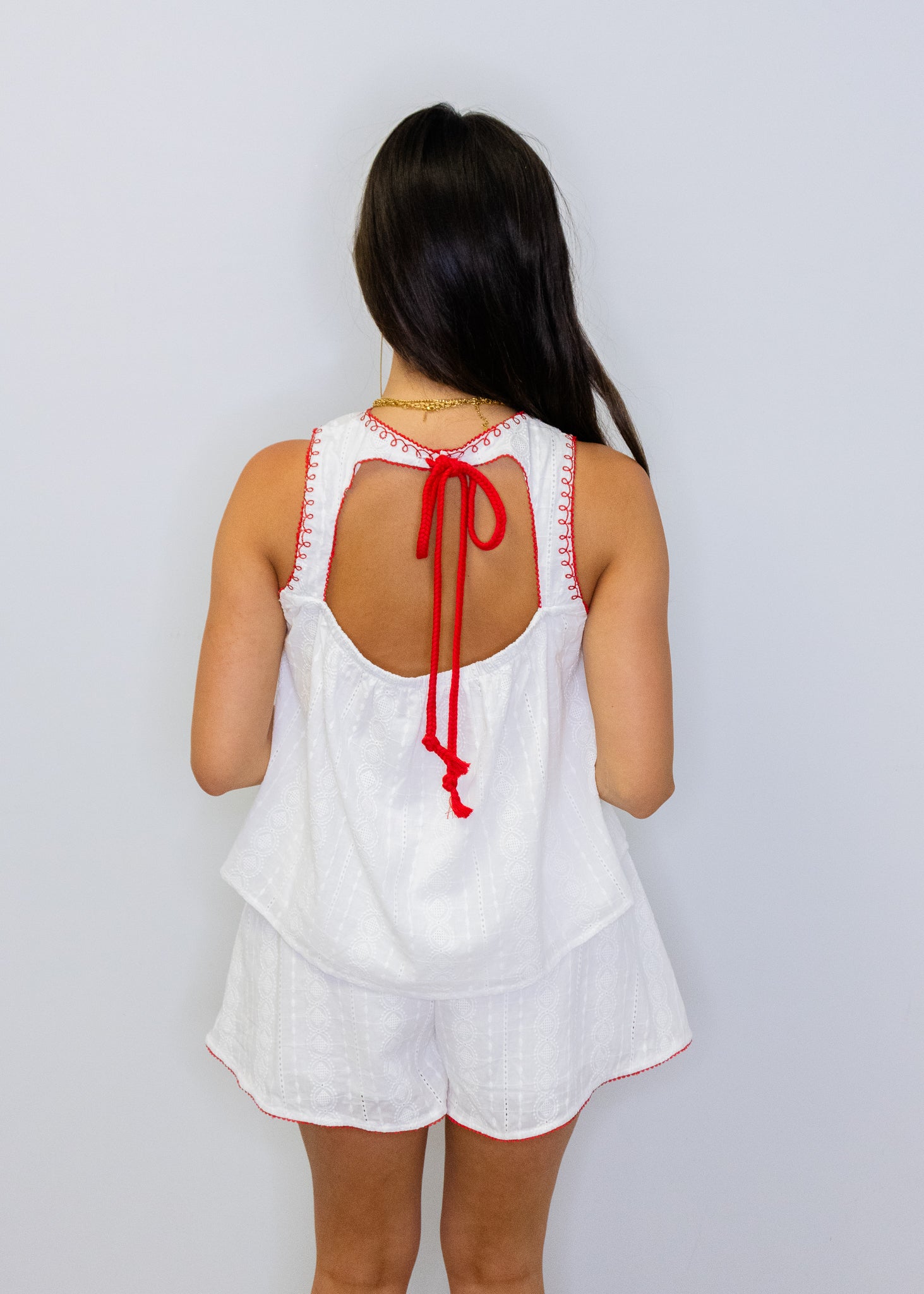 White & Red Eyelet Embroidery Tank
