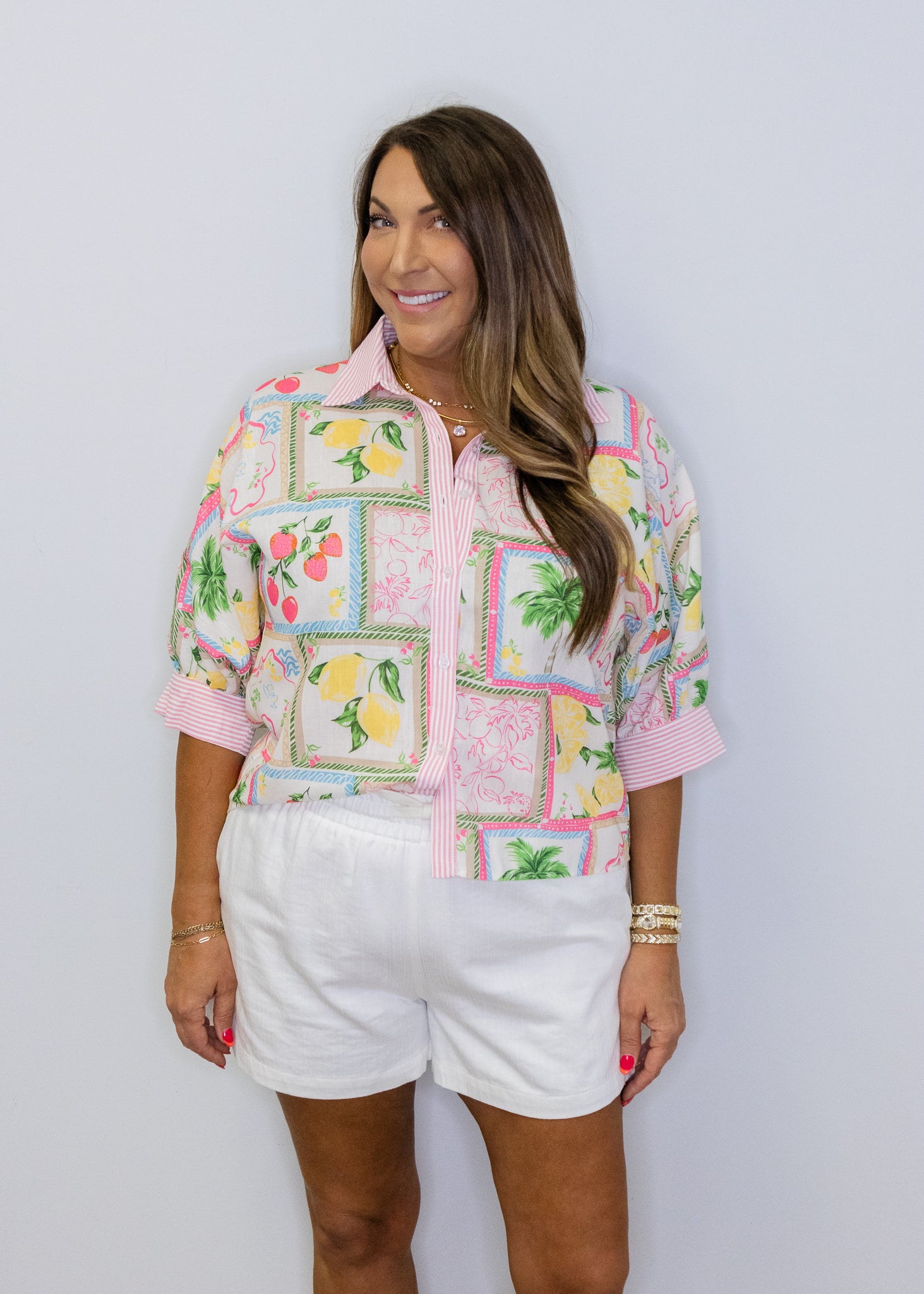 Multi Fruit Button Down Top