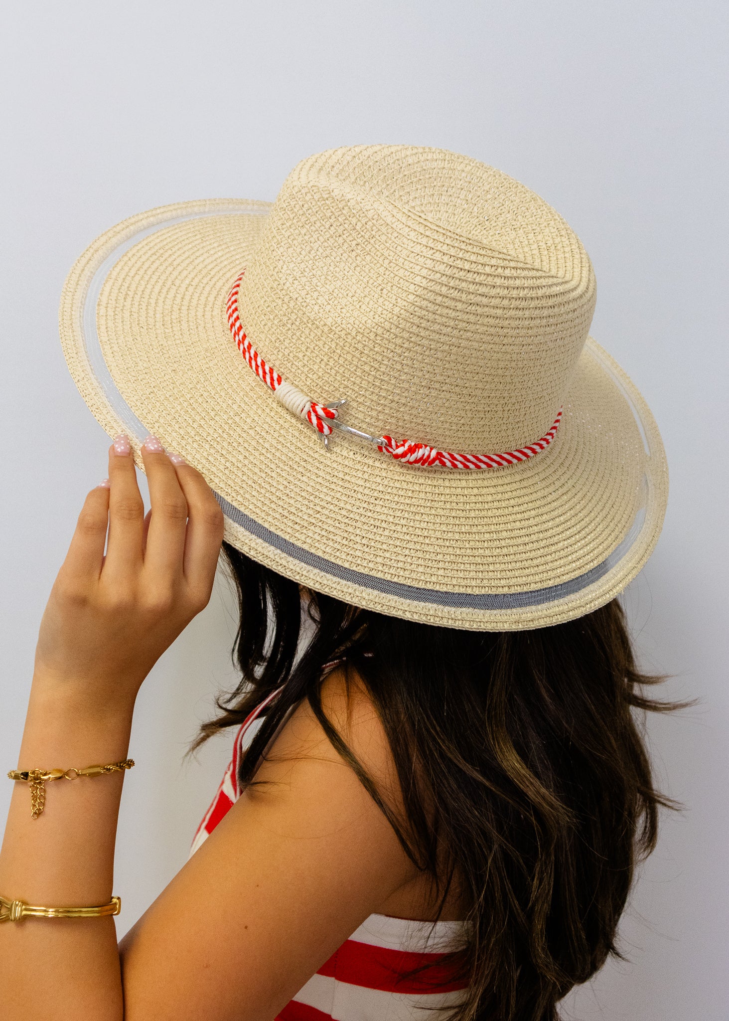 Beige Anchor Red Rope Sun Hat