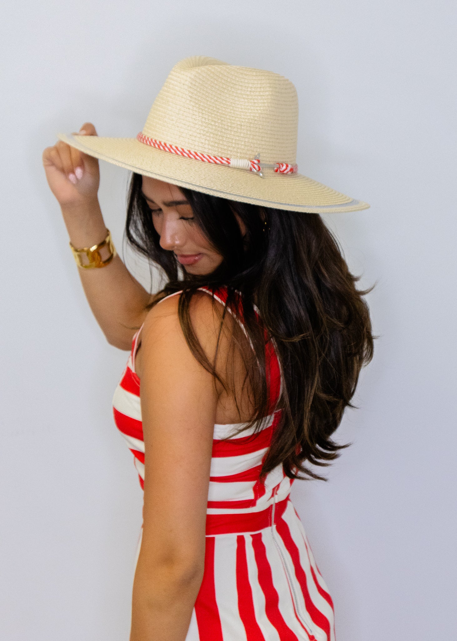 Beige Anchor Red Rope Sun Hat