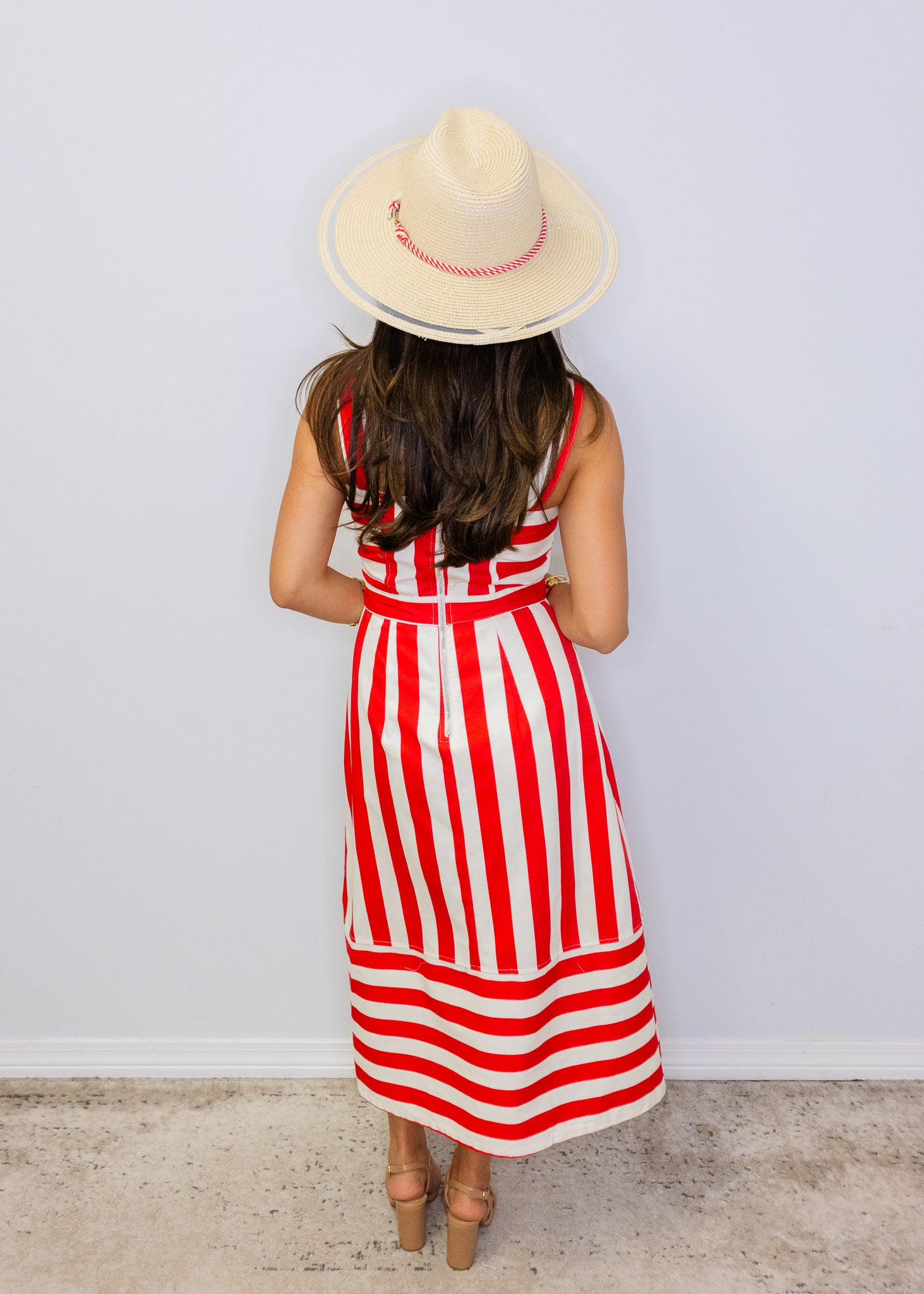 Red Striped Midi Dress