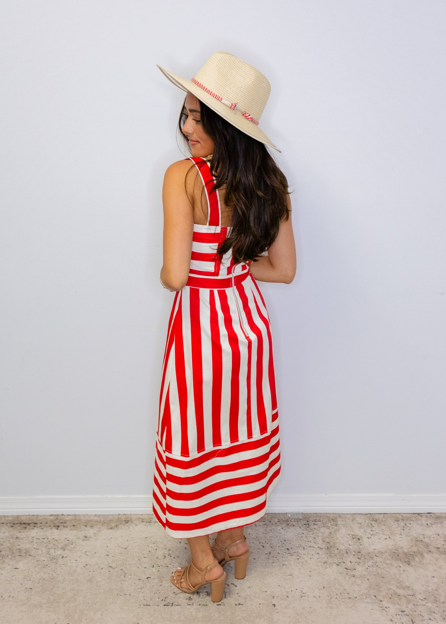 Red Striped Midi Dress