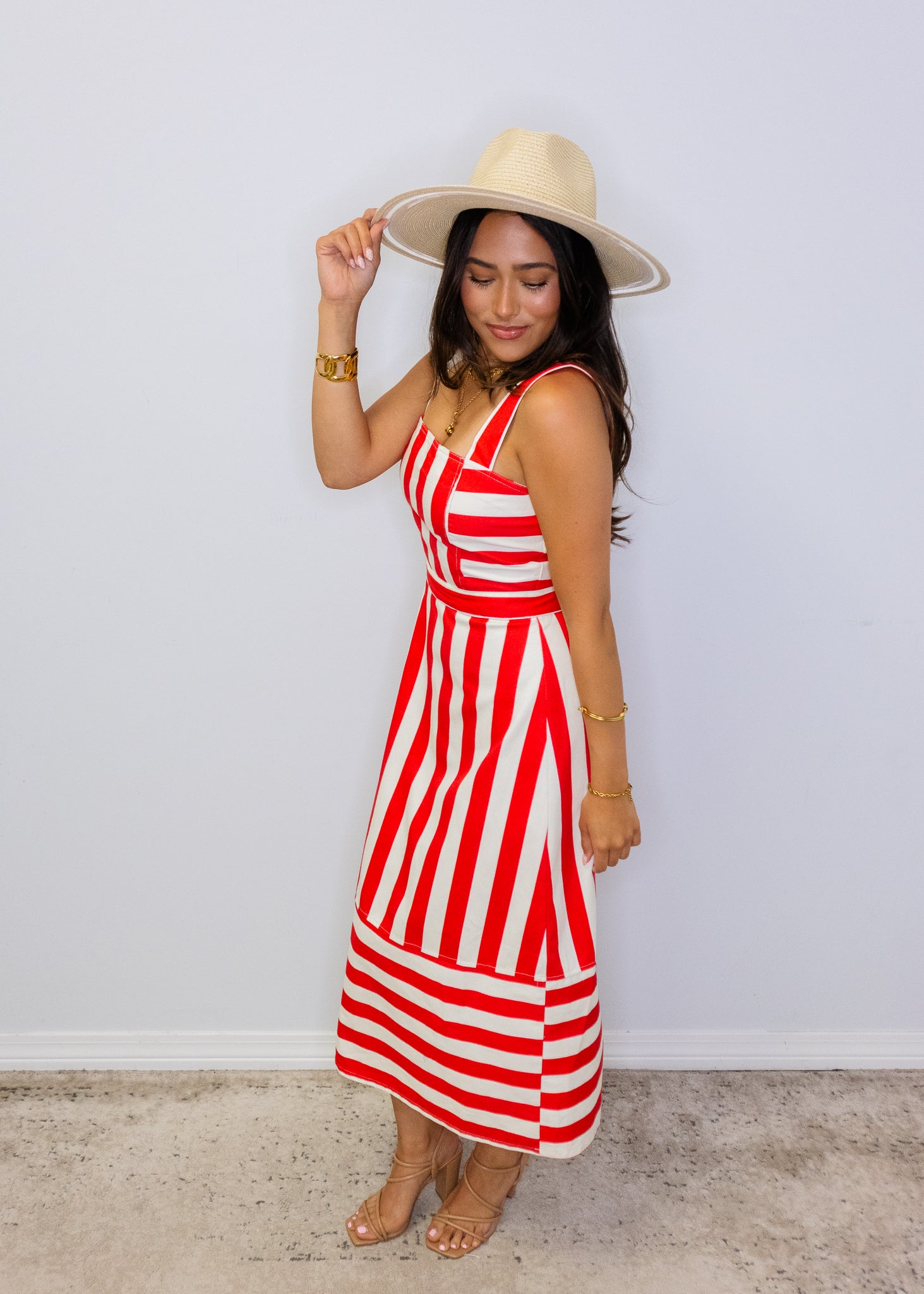 Red Striped Midi Dress