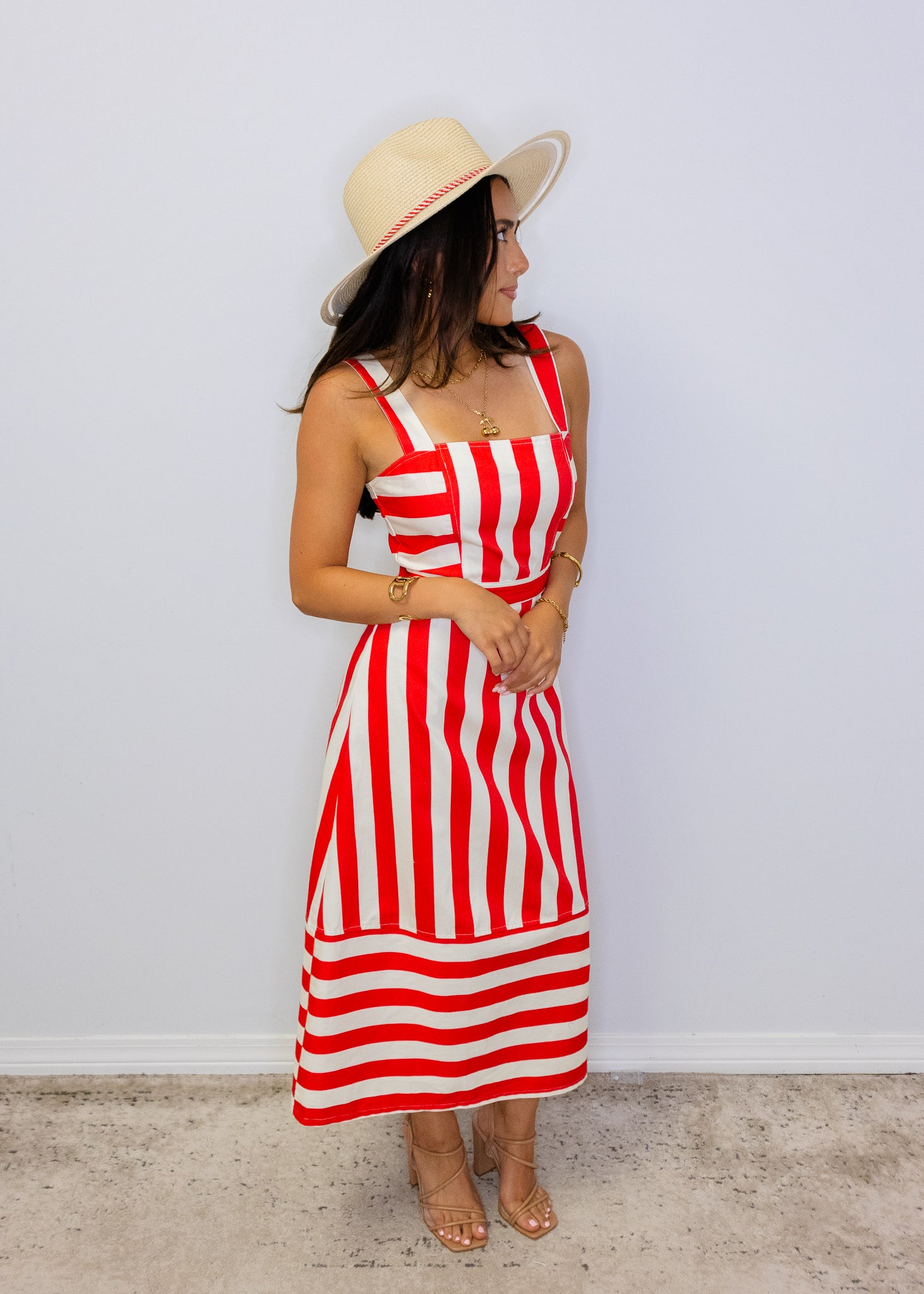 Red Striped Midi Dress