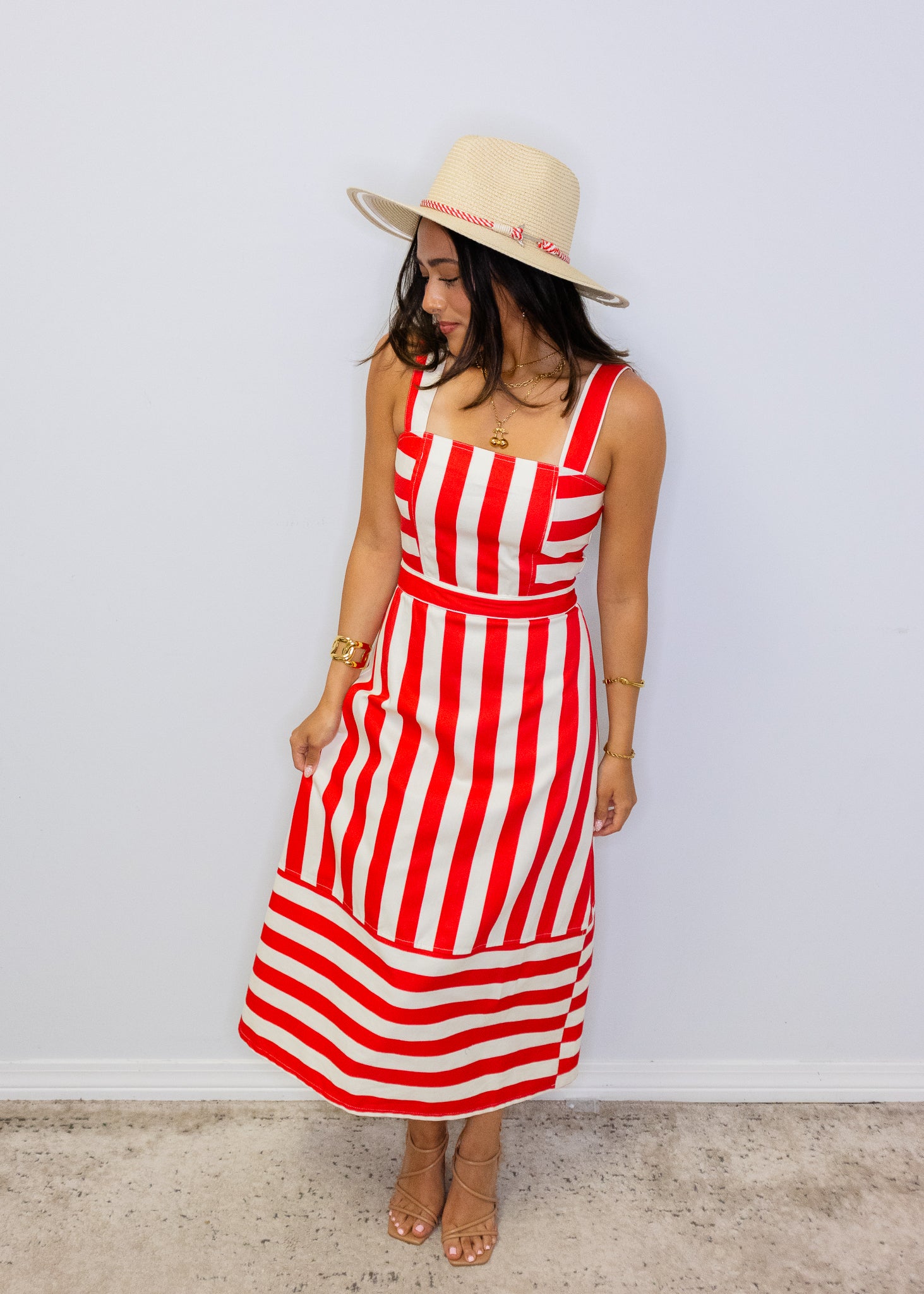 Red Striped Midi Dress
