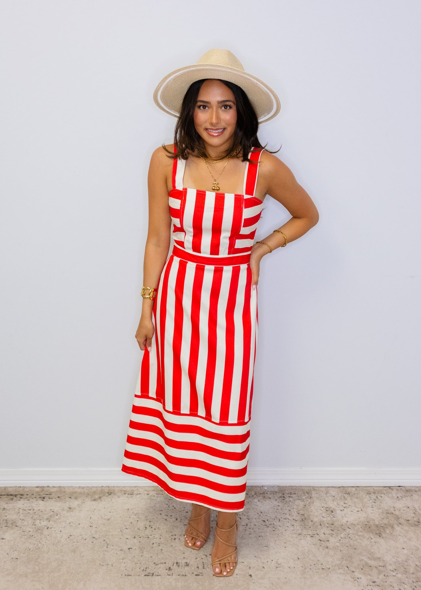 Red Striped Midi Dress