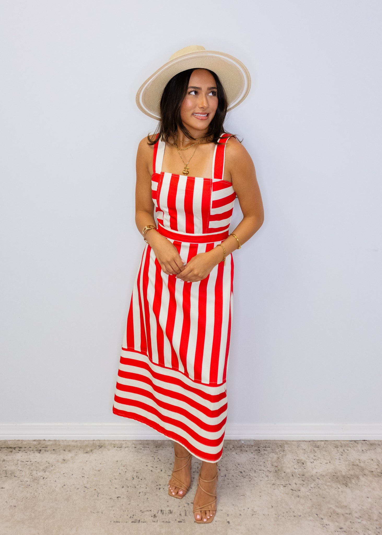 Red Striped Midi Dress