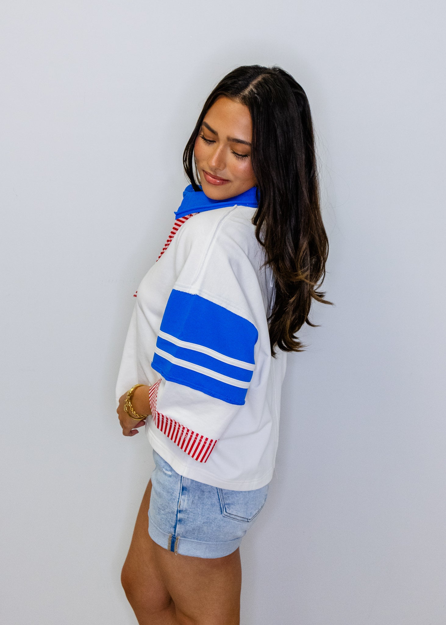 Red, White, & Blue Color Blocked Polo Shirt