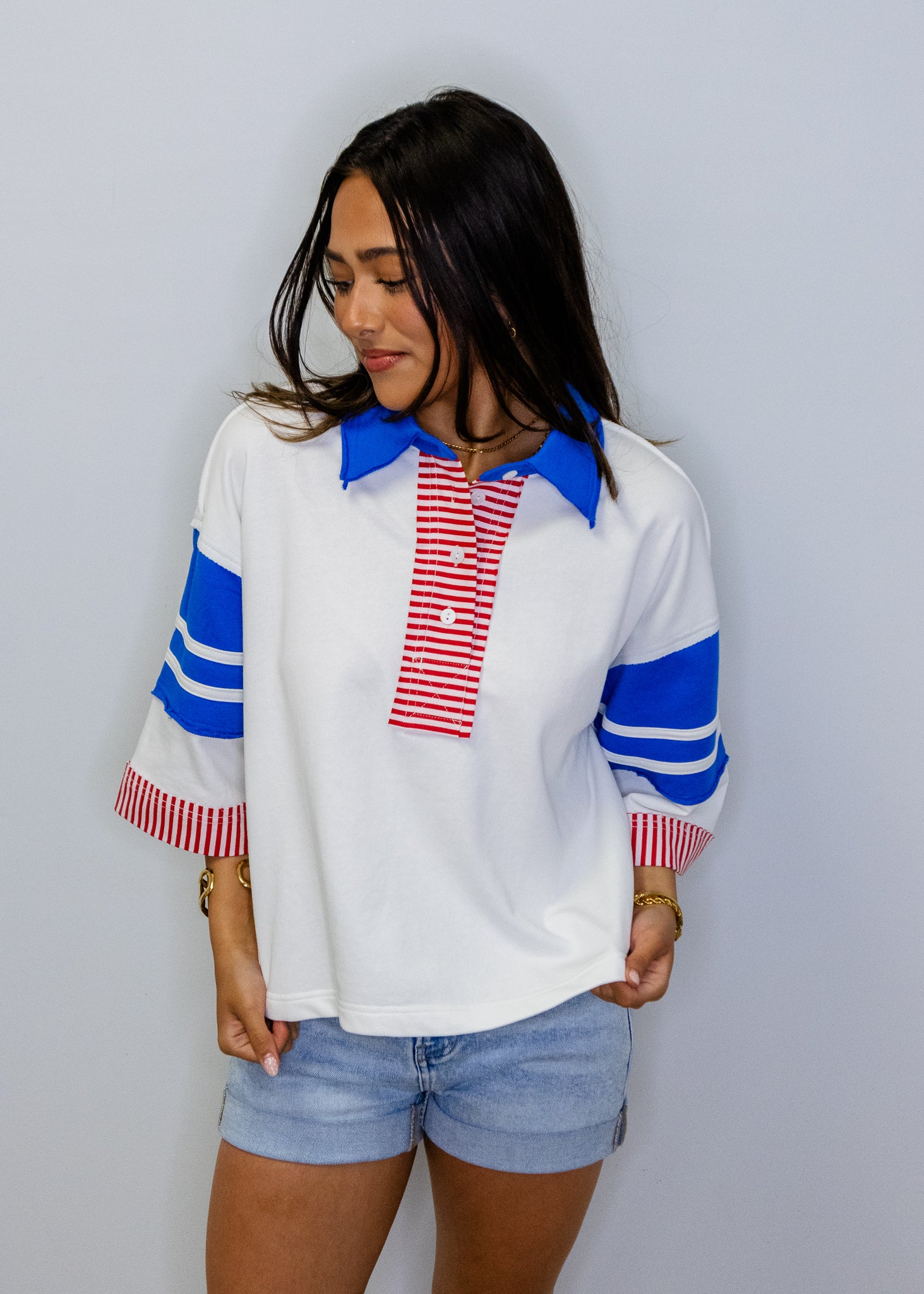 Red, White, & Blue Color Blocked Polo Shirt