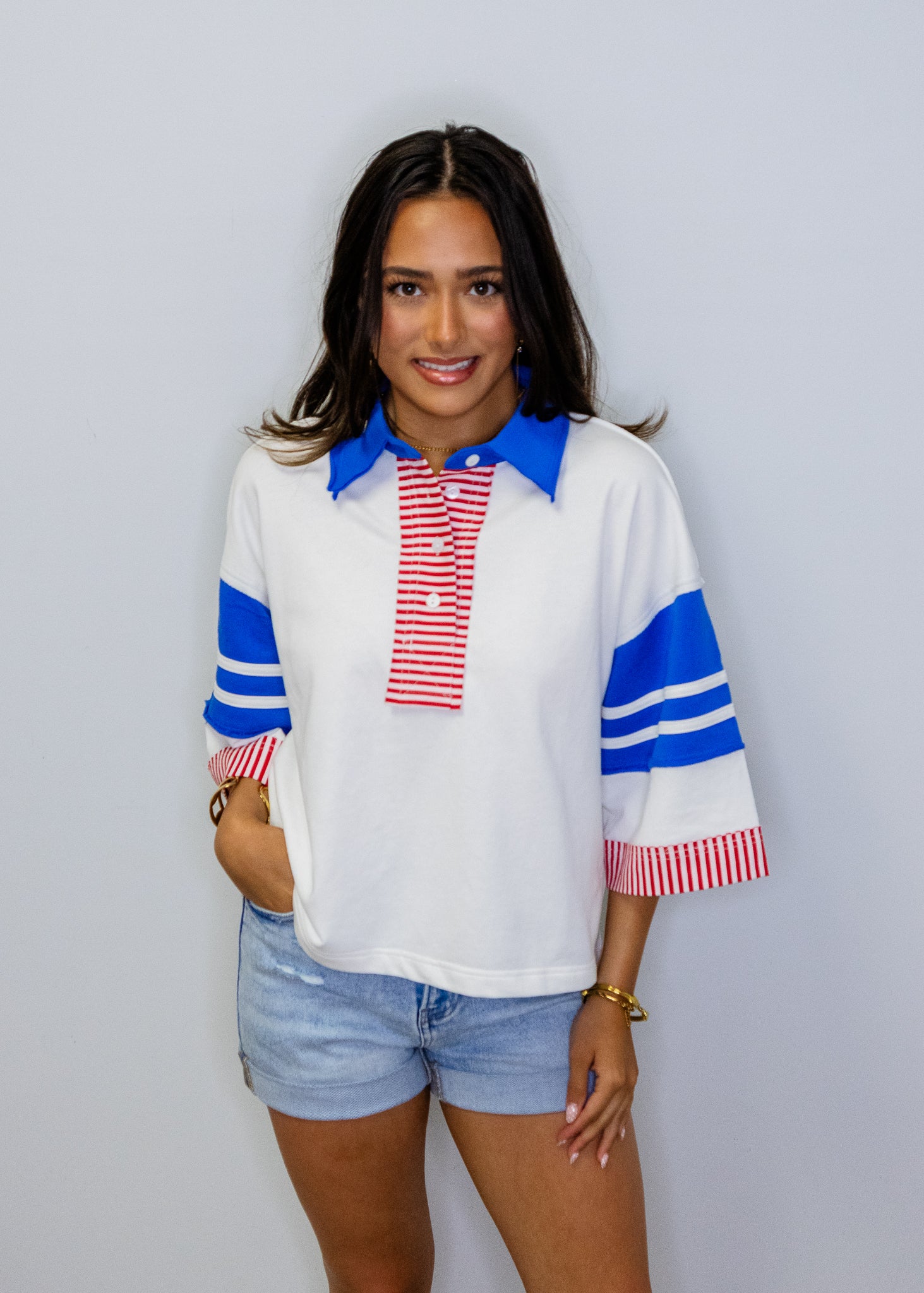 Red, White, & Blue Color Blocked Polo Shirt