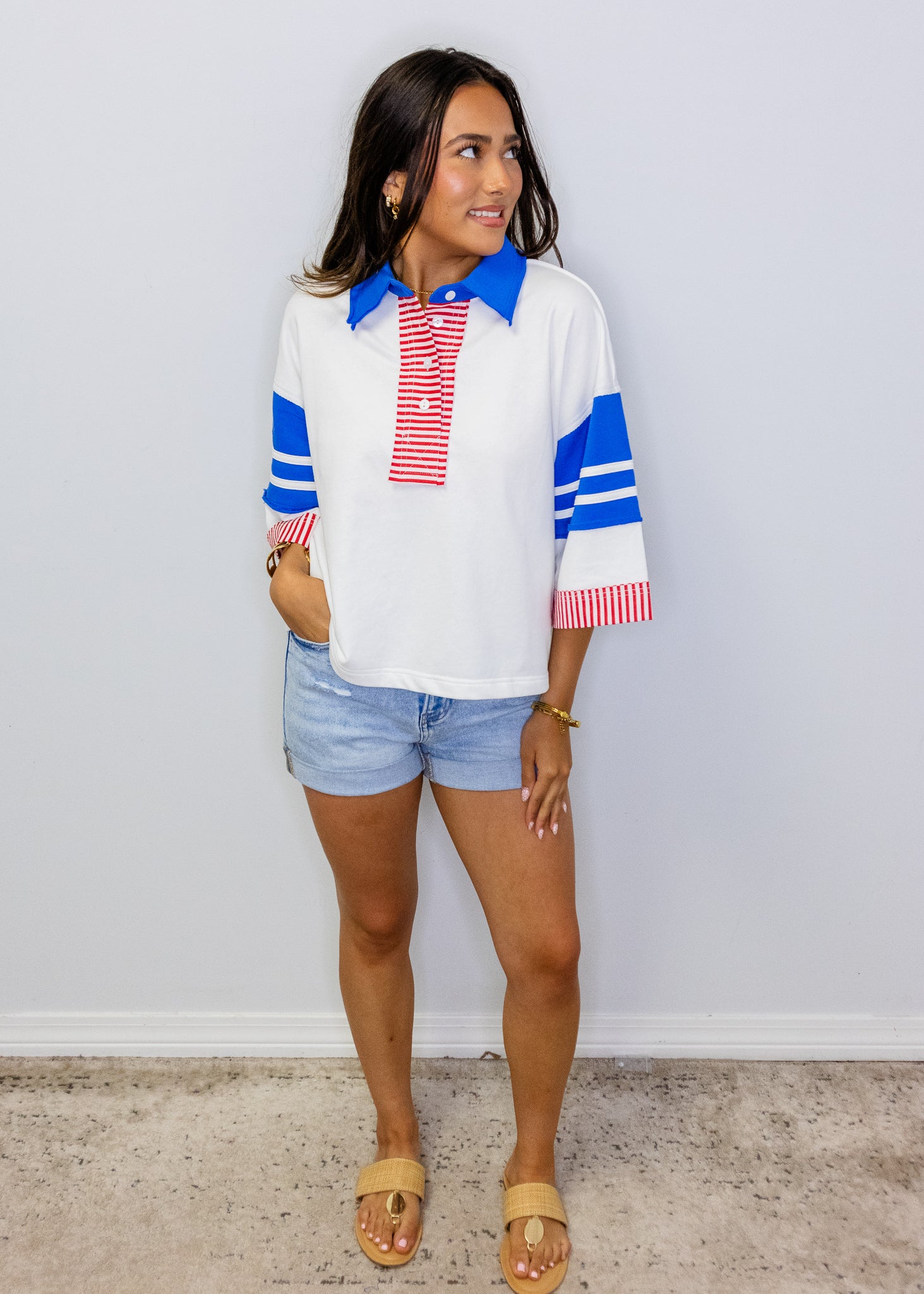 Red, White, & Blue Color Blocked Polo Shirt