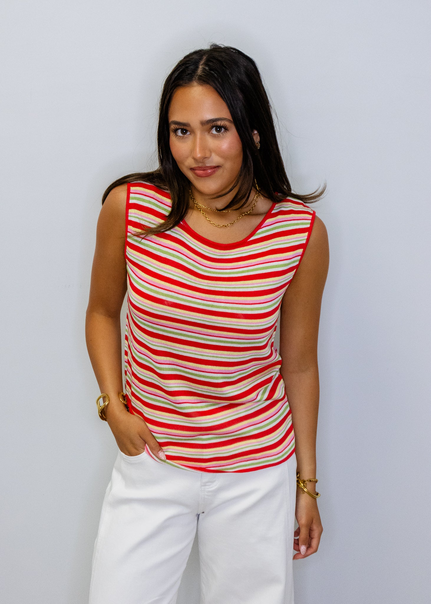 Red Multi Stripe Tank Top