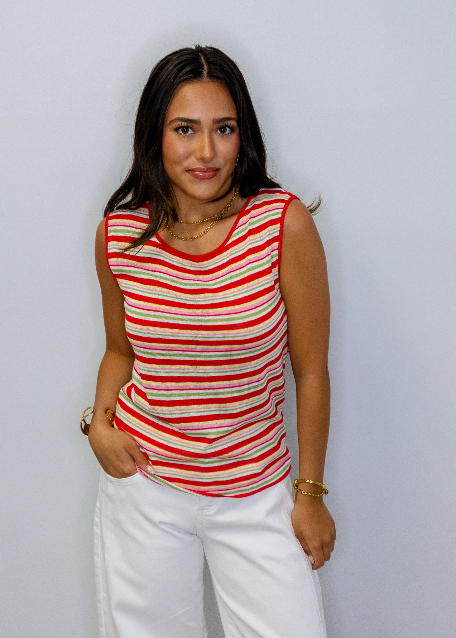 Red Multi Stripe Tank Top