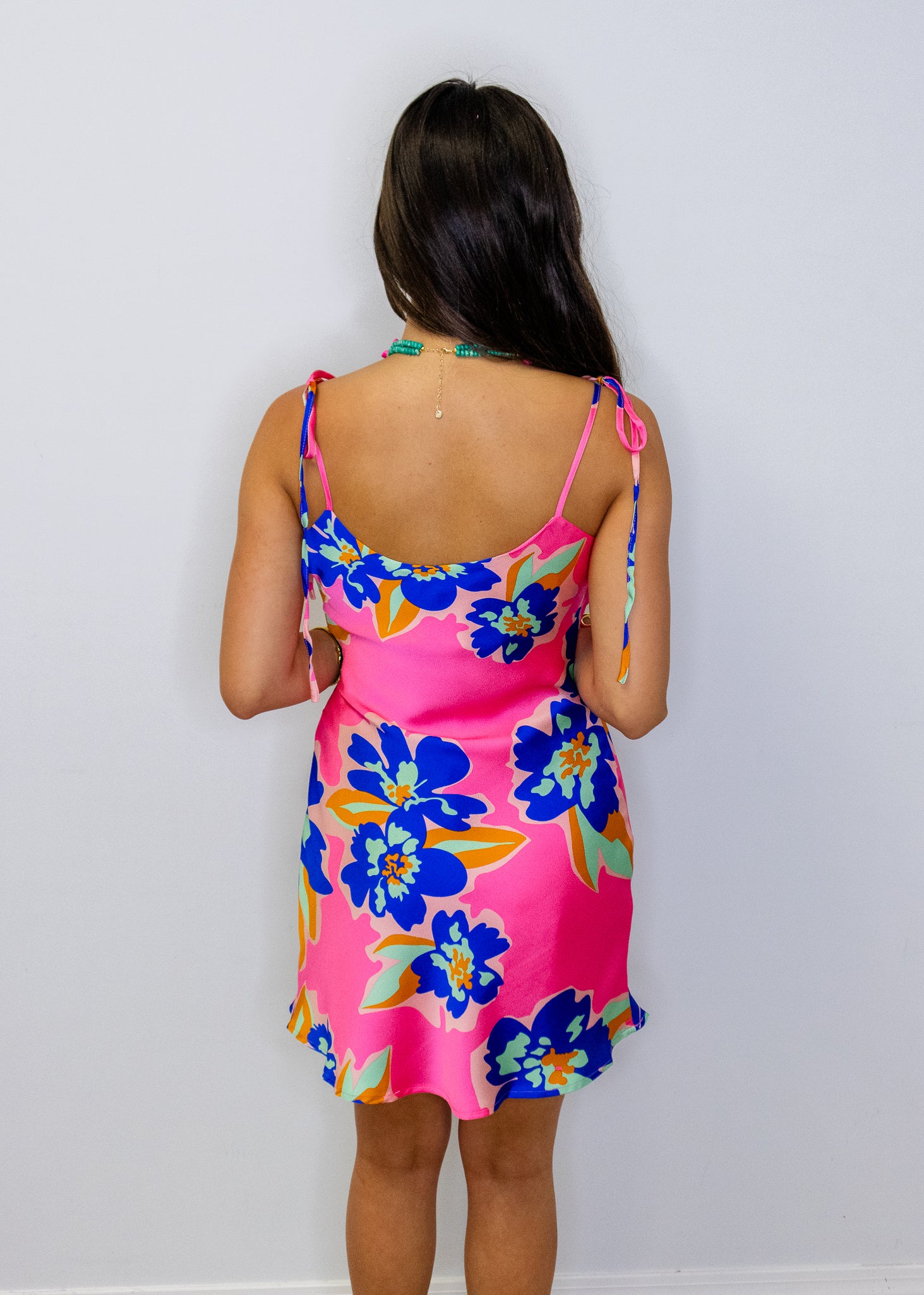 Pink Satin Floral Dress