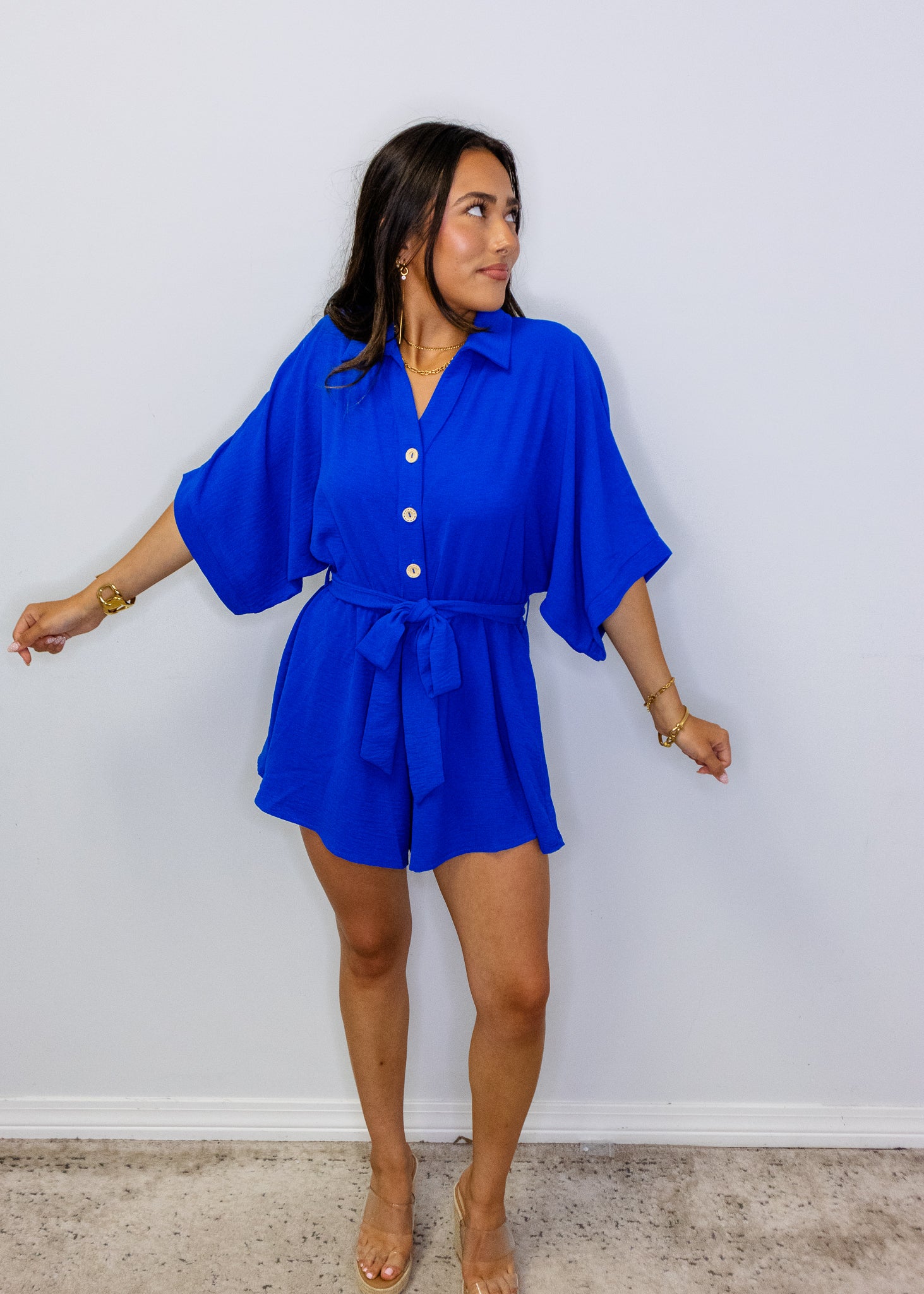 Royal Blue Button Up Romper