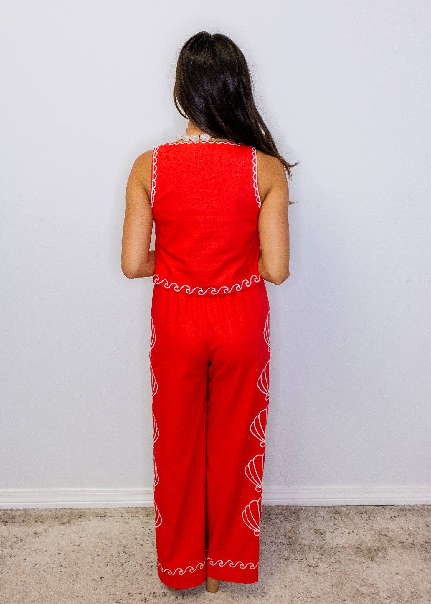 Red Sea Shell Embroidered Pants