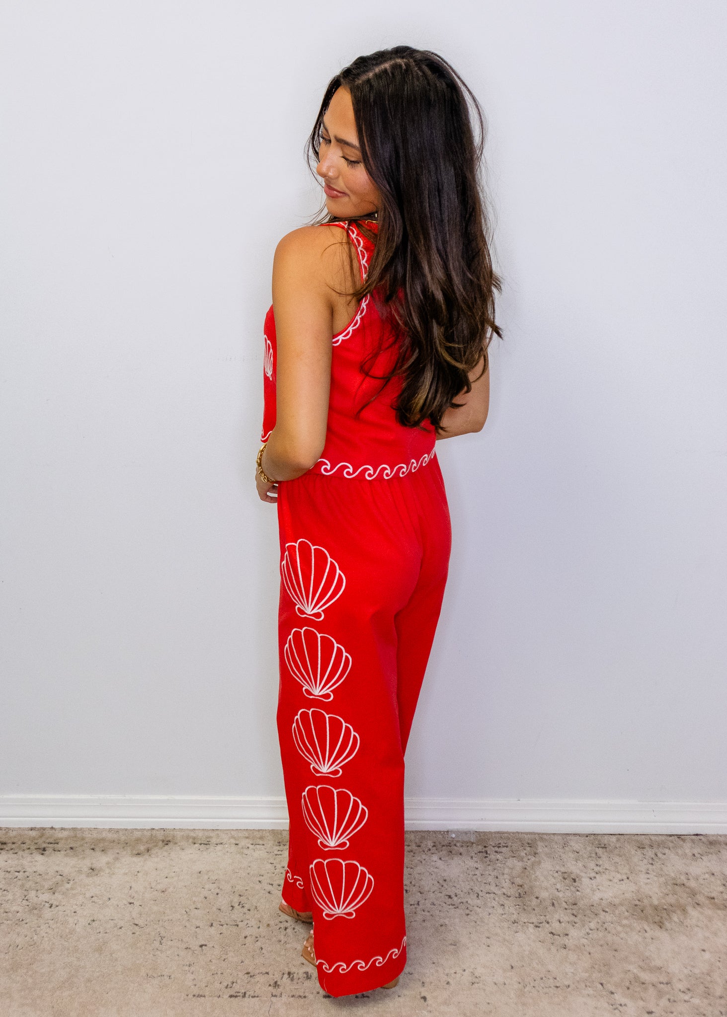 Red Sea Shell Embroidered Pants