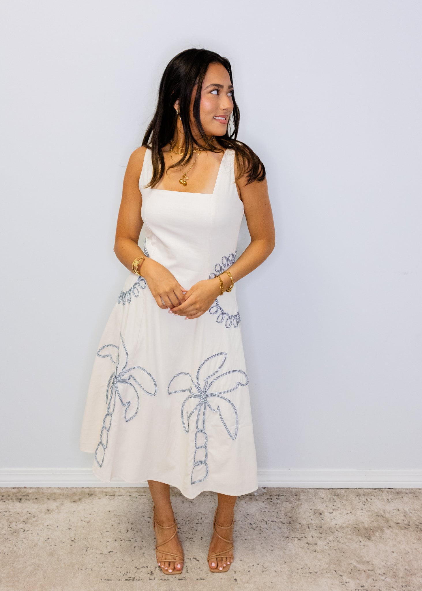 Palm Tree Ribbon Midi Dress