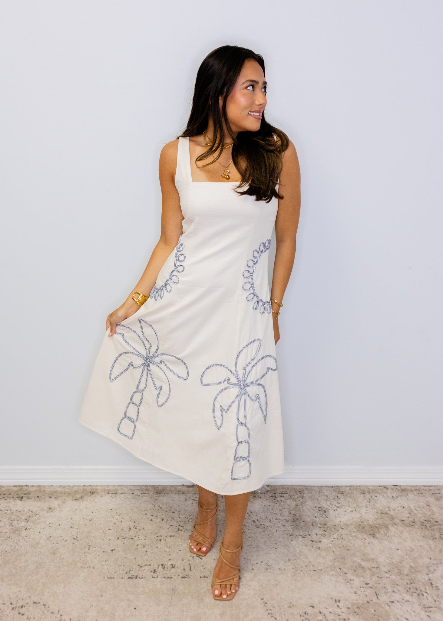 Palm Tree Ribbon Midi Dress