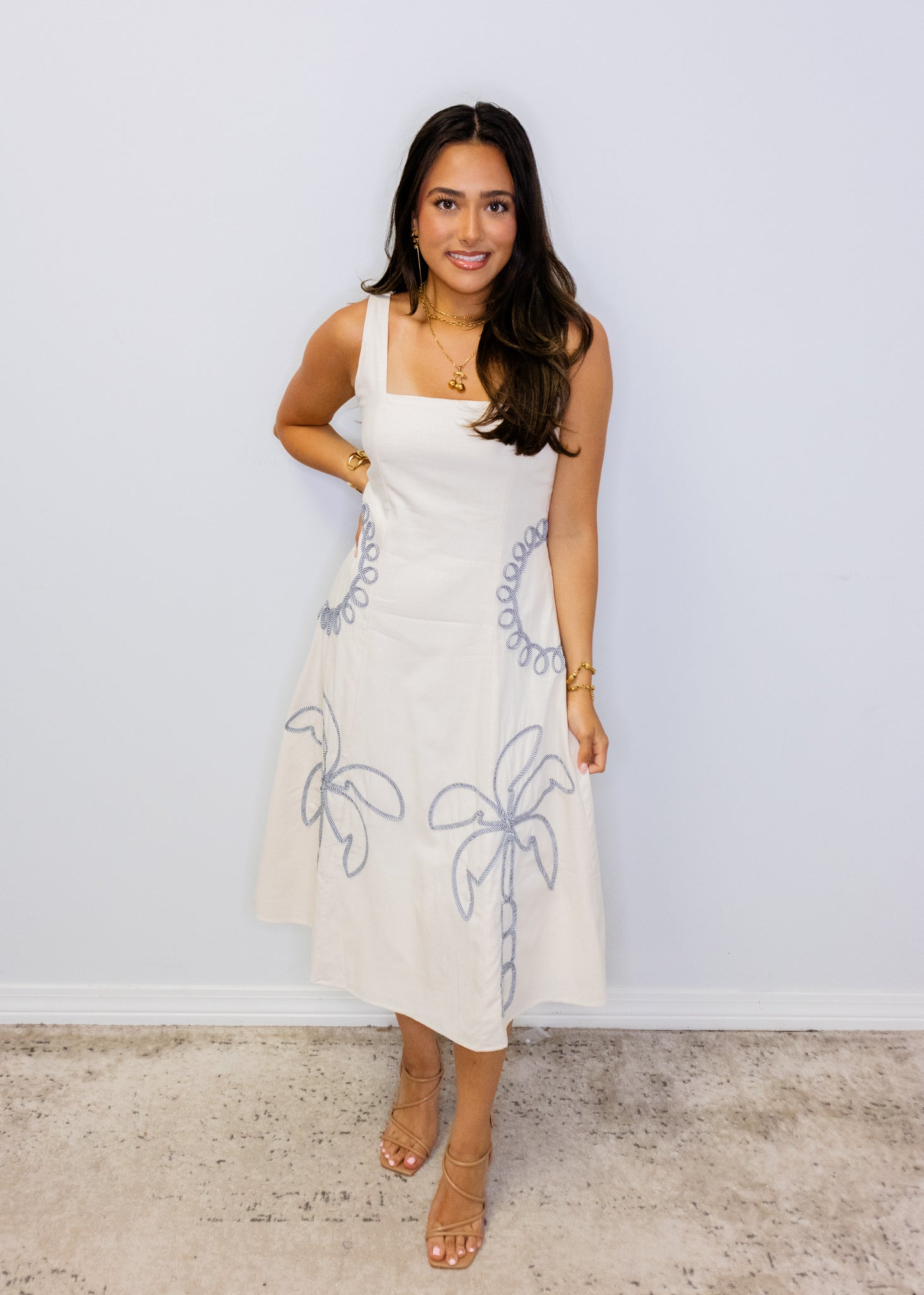 Palm Tree Ribbon Midi Dress