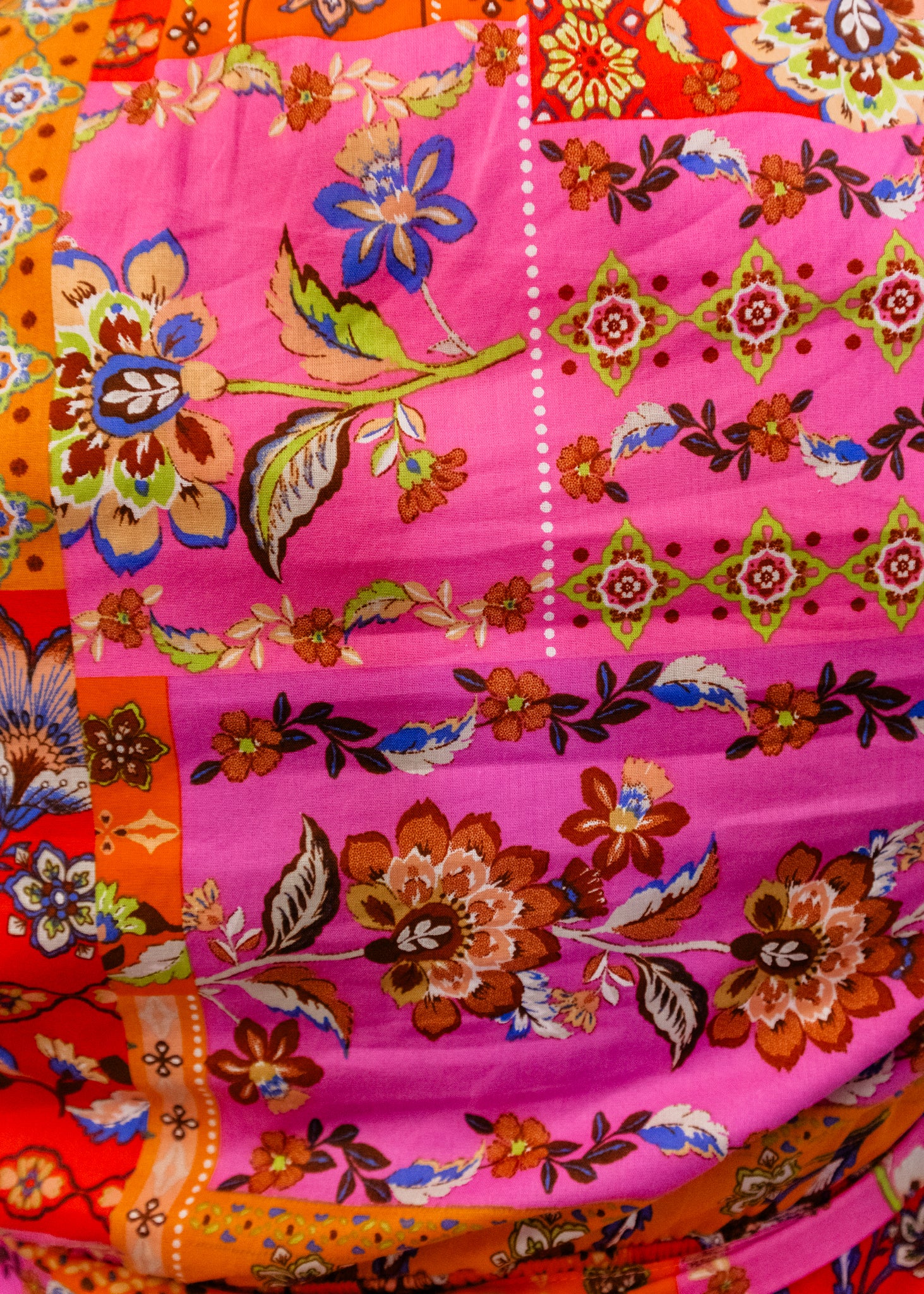 Fuchsia Floral Patchwork Print Midi Dress