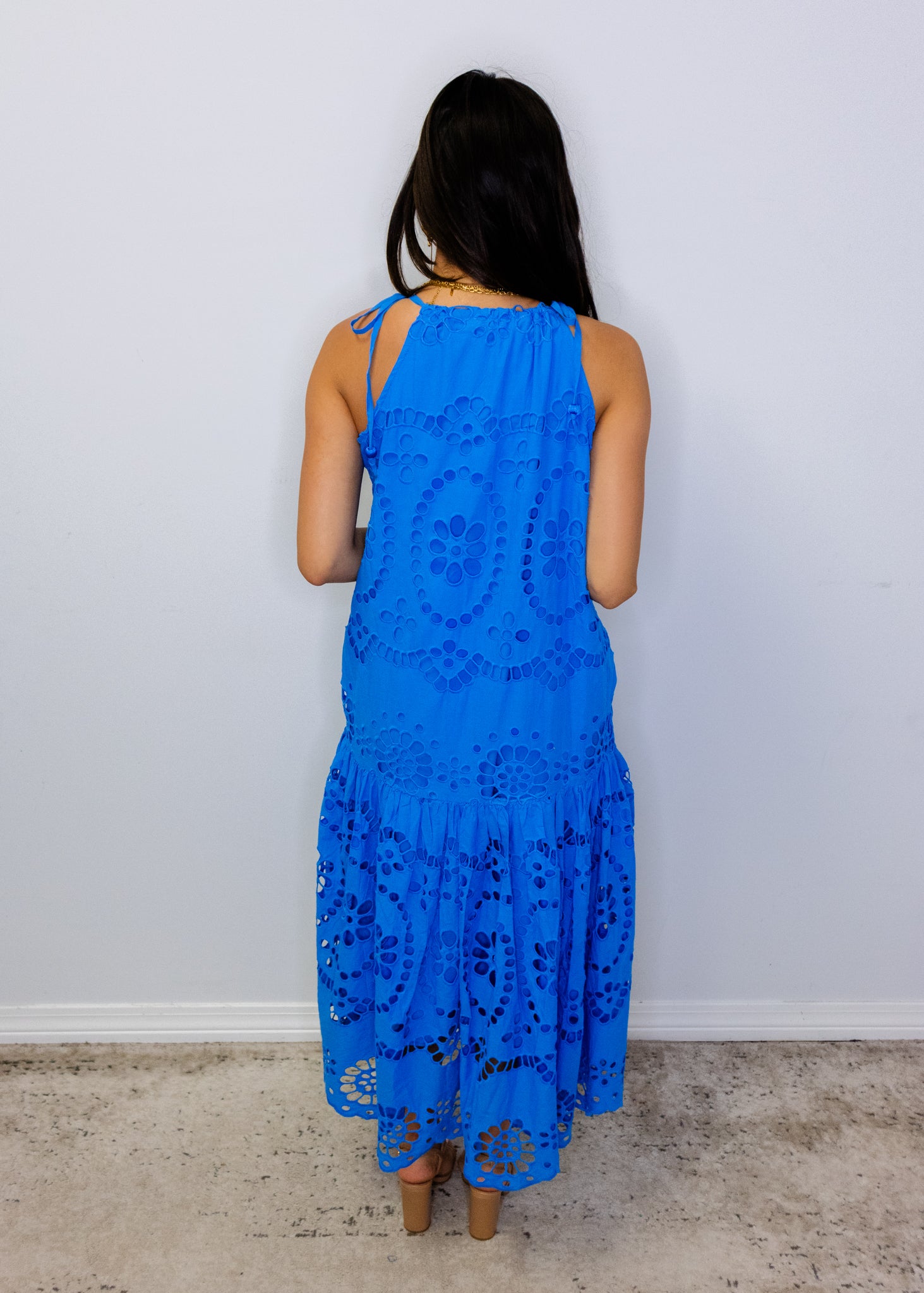 Blue Eyelet Midi Dress