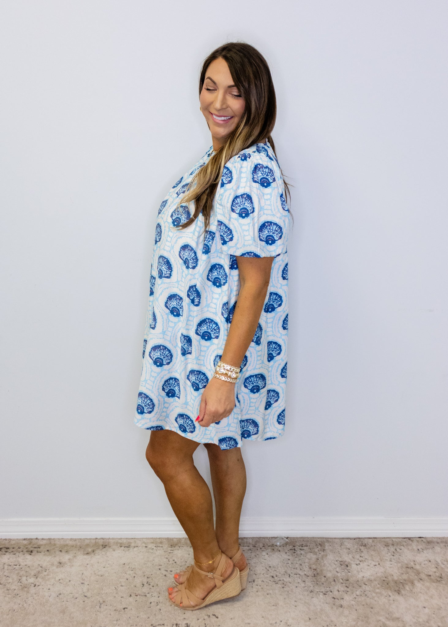 Blue Seashell Printed Dress
