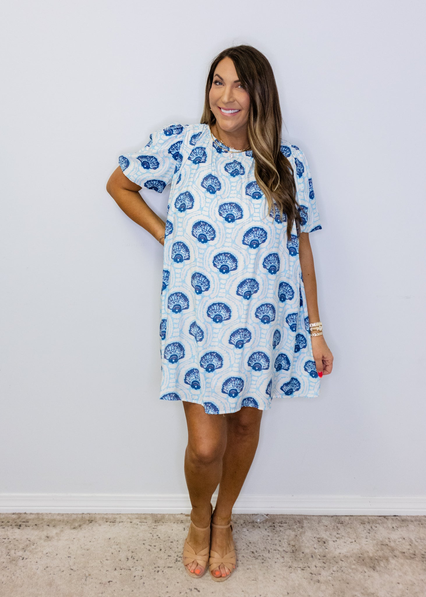 Blue Seashell Printed Dress