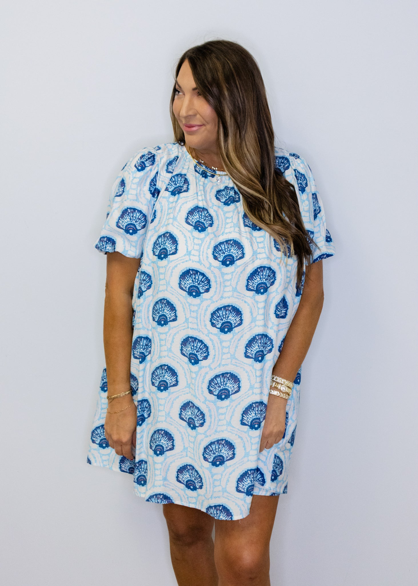 Blue Seashell Printed Dress