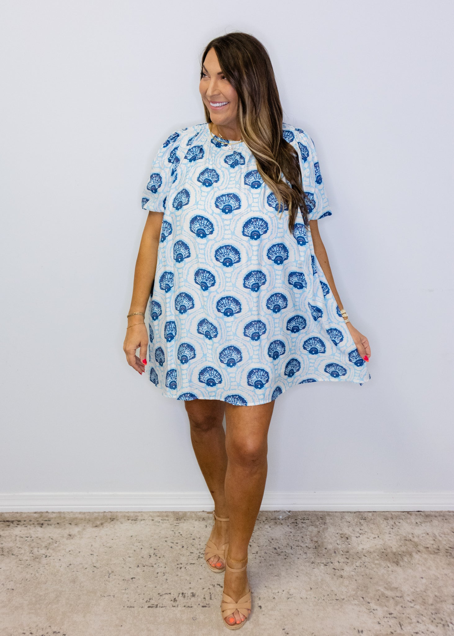 Blue Seashell Printed Dress