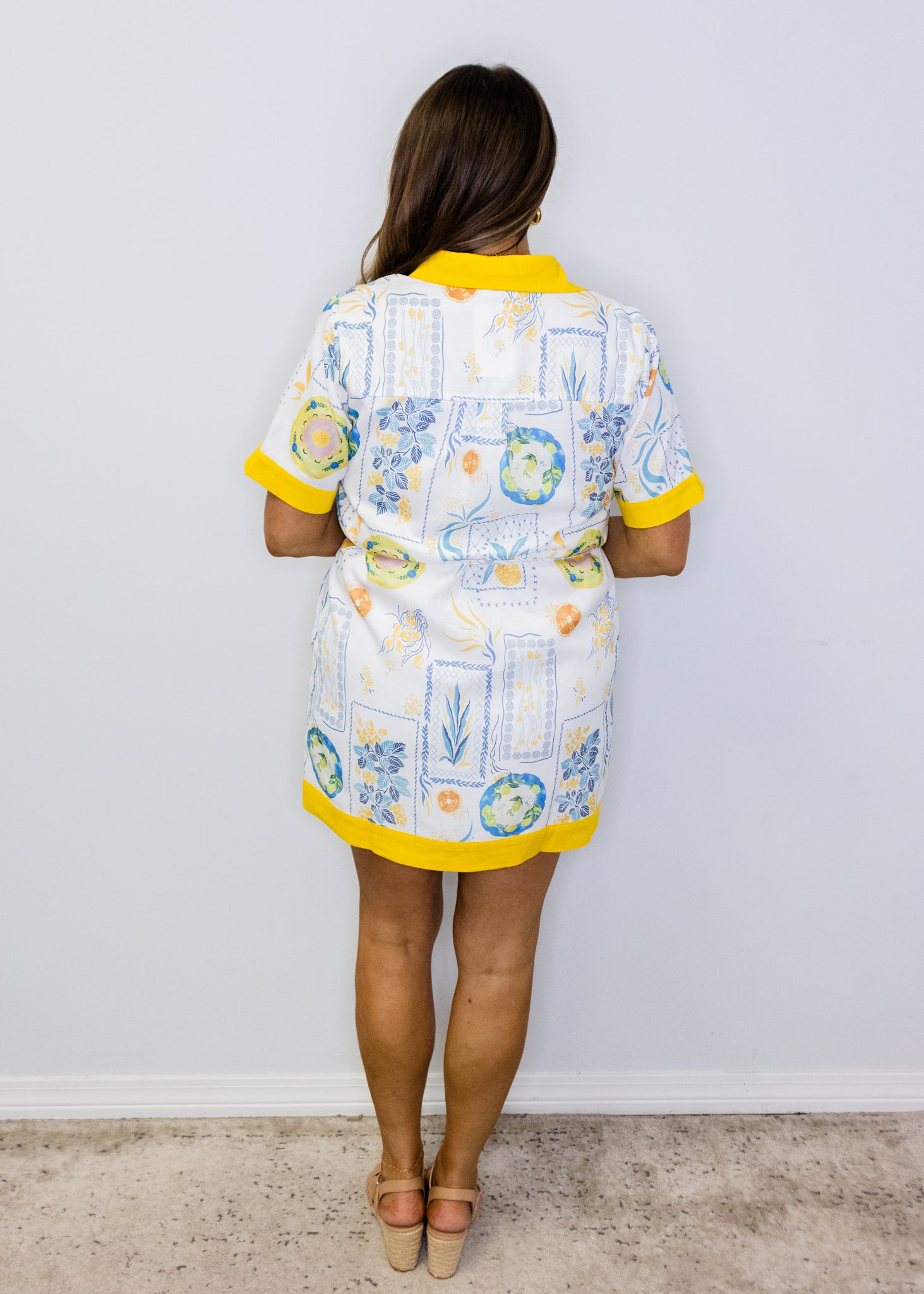 Yellow Botanical Contrast Linen Dress