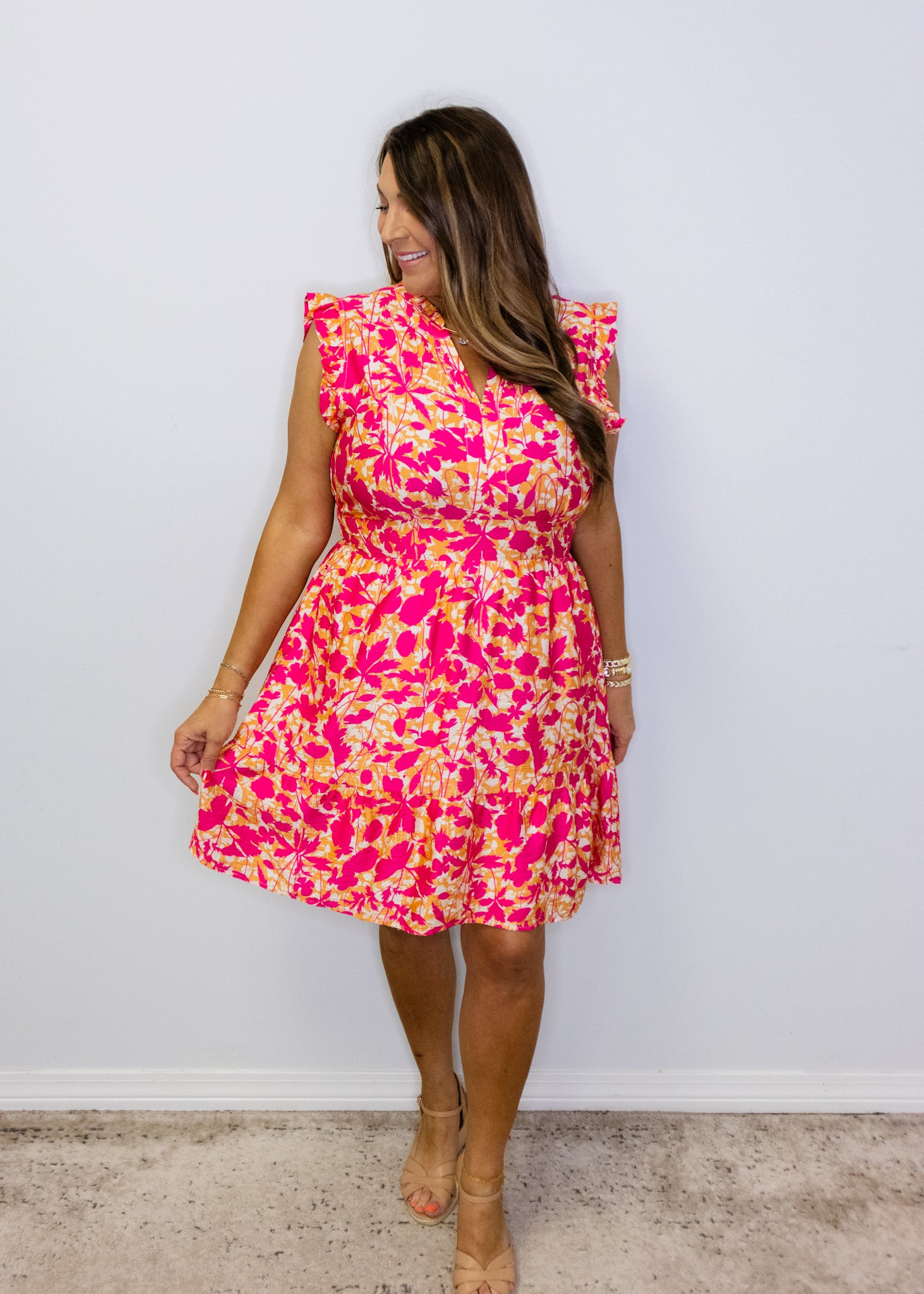 Fuchsia Multi Floral Smock Dress
