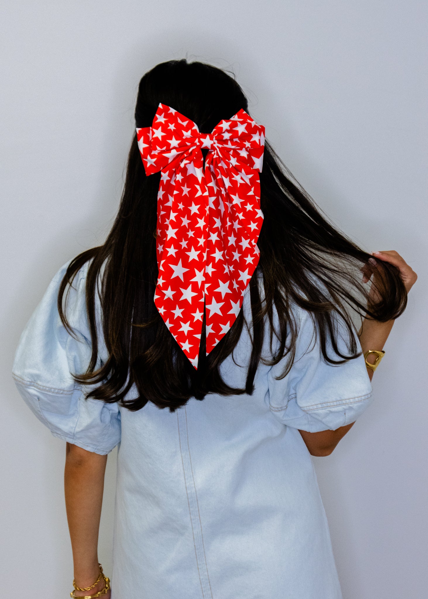 Red & White Stars Bow Barrette