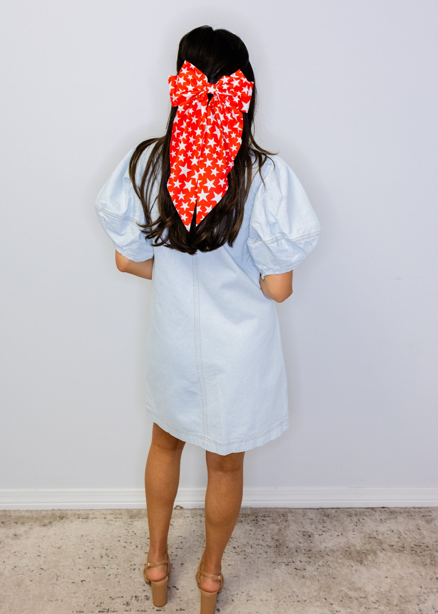 Red & White Stars Bow Barrette