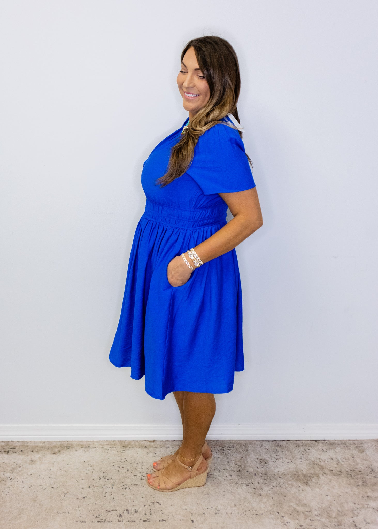 Royal Blue Smocked Waist Dress