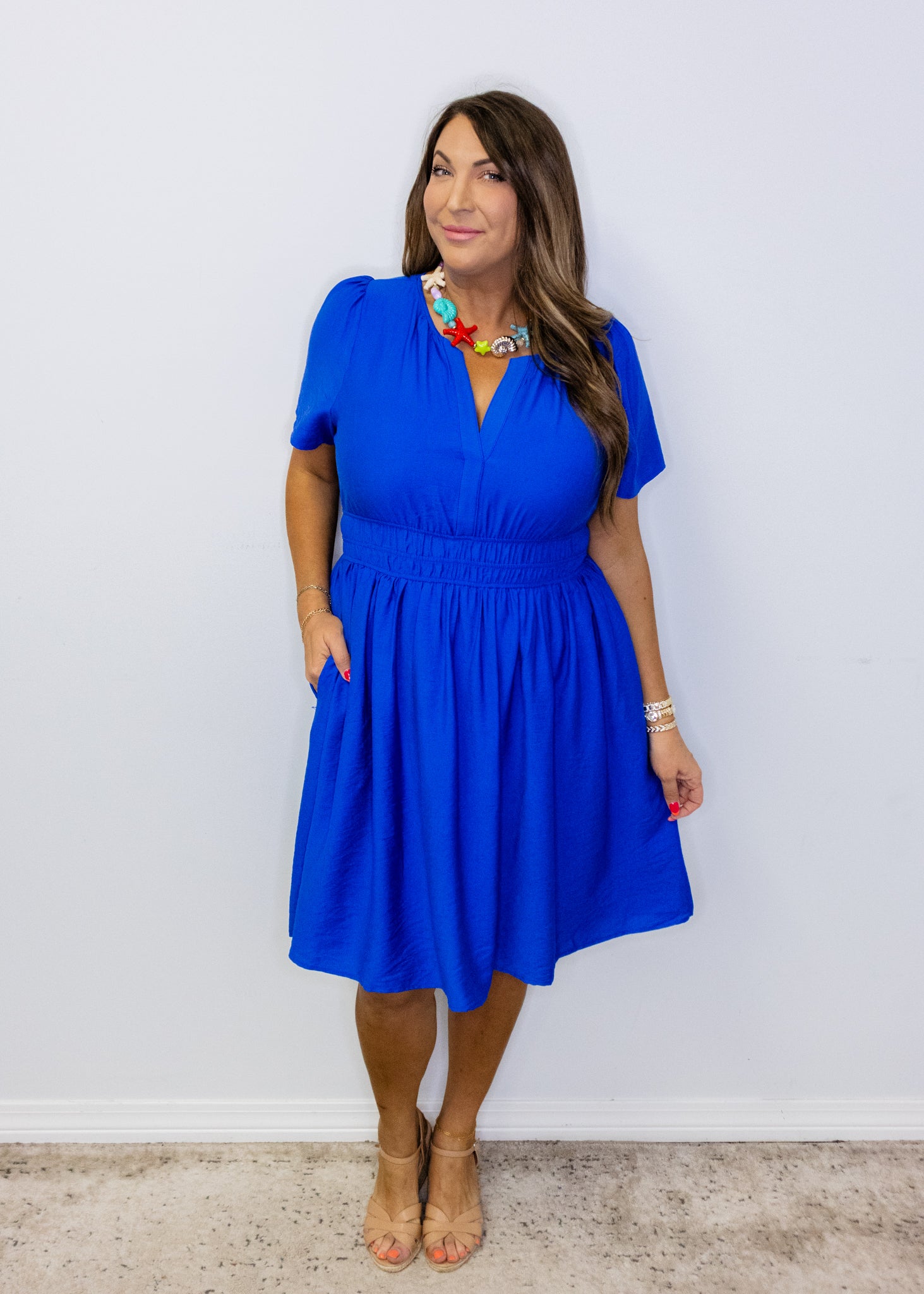 Royal Blue Smocked Waist Dress