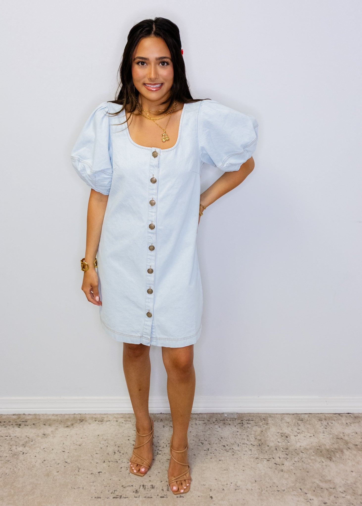 Light Denim Button Up Mini Dress