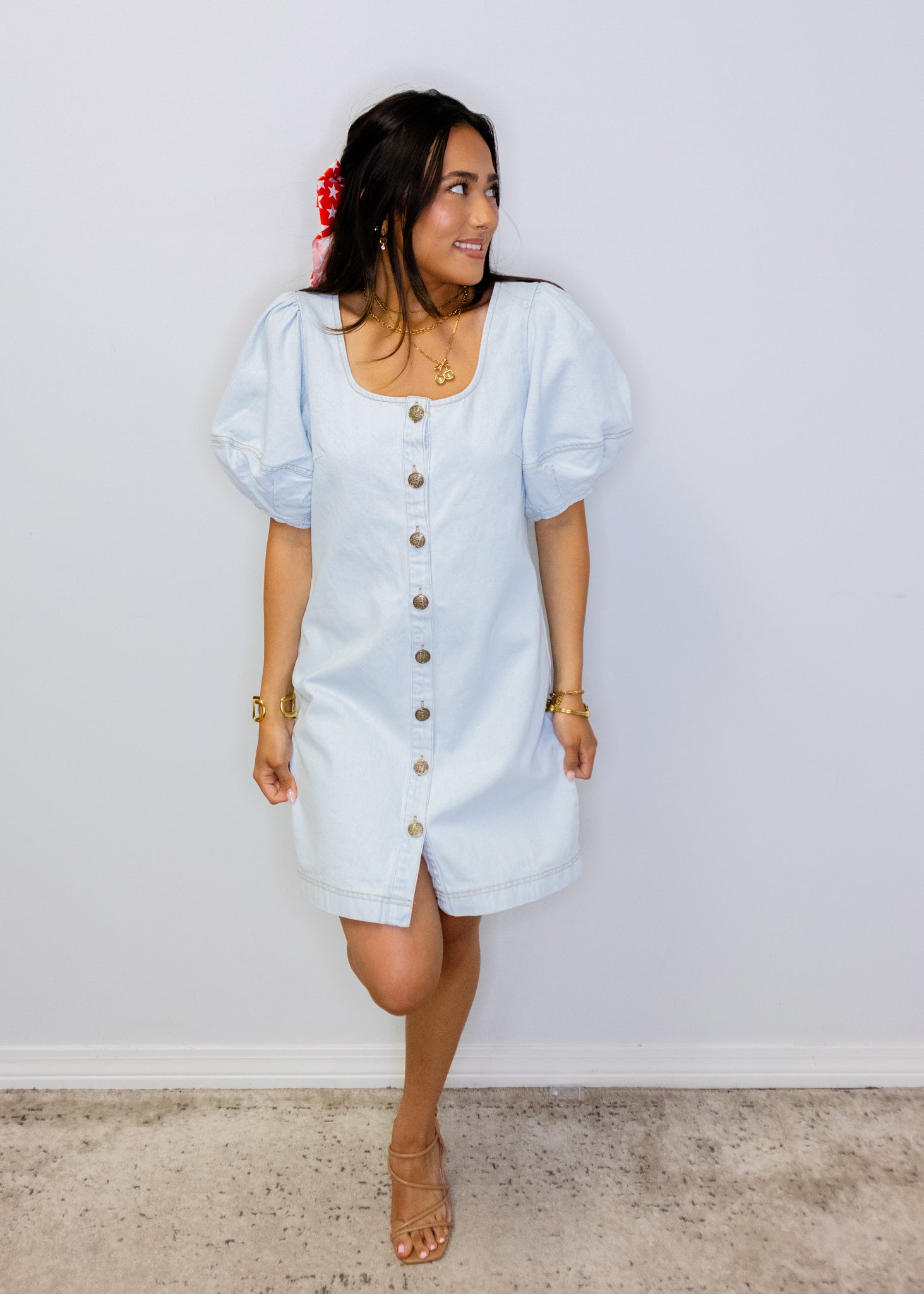 Light Denim Button Up Mini Dress