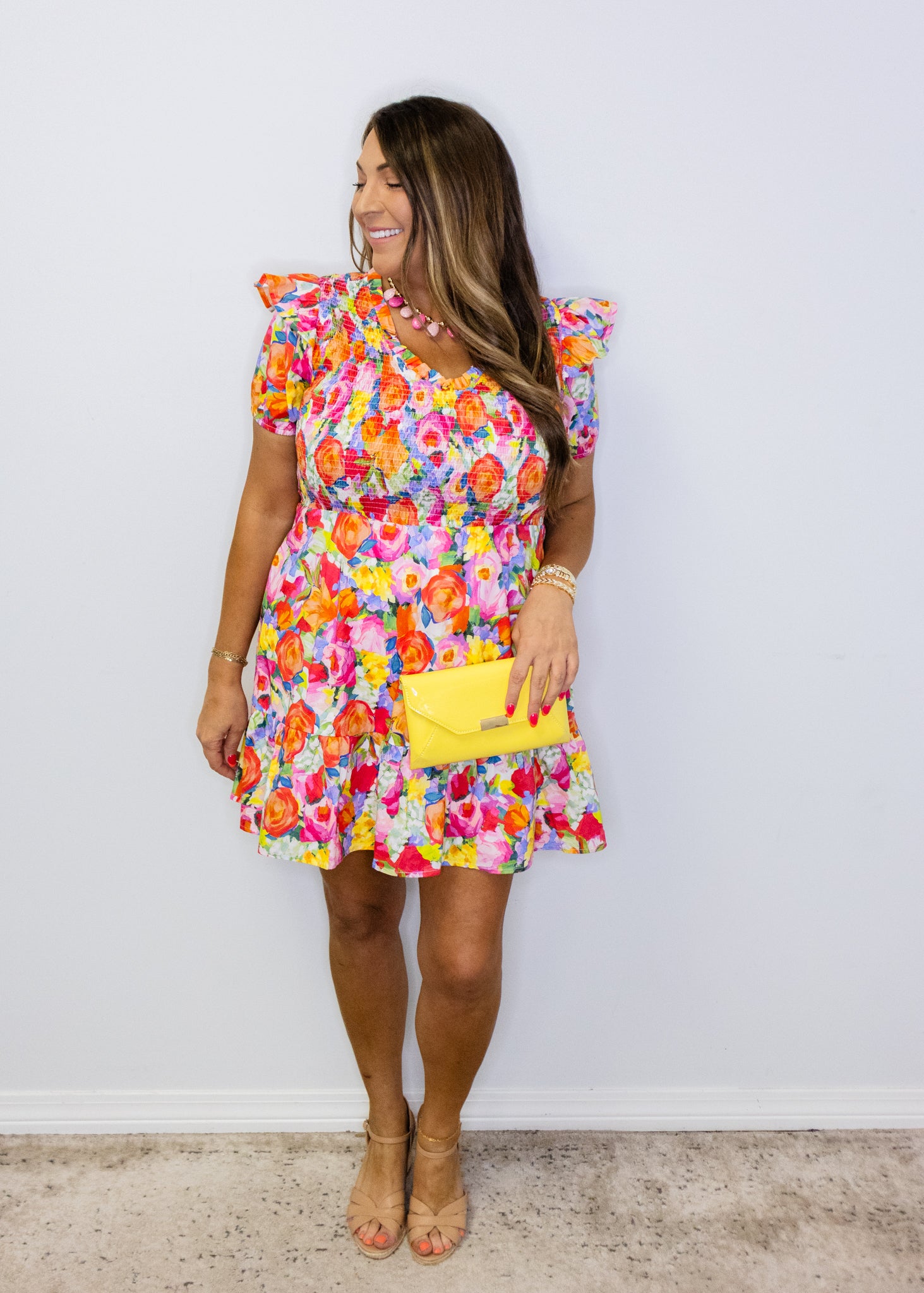 Multi Floral Print Poplin Mini Dress