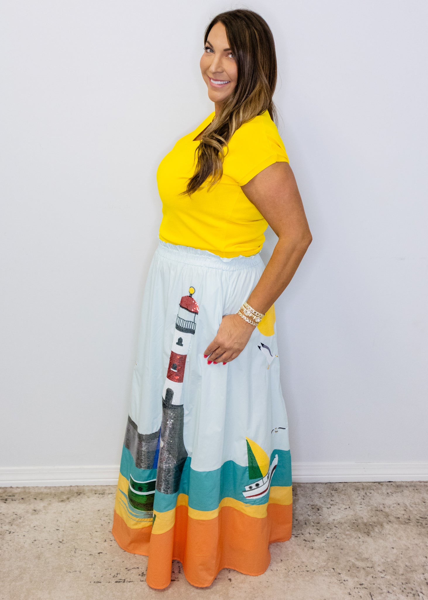 Yellow Banded Short Sleeve Top