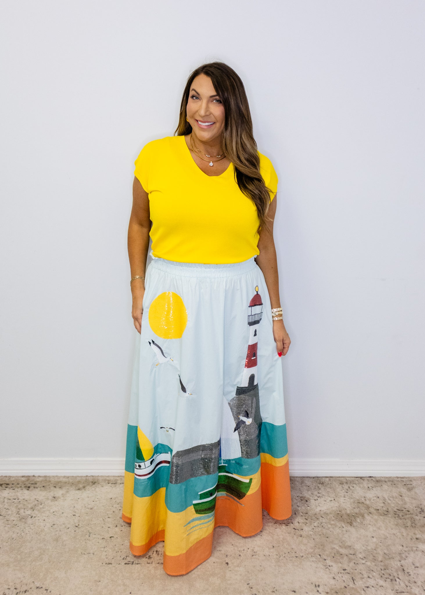 Yellow Banded Short Sleeve Top
