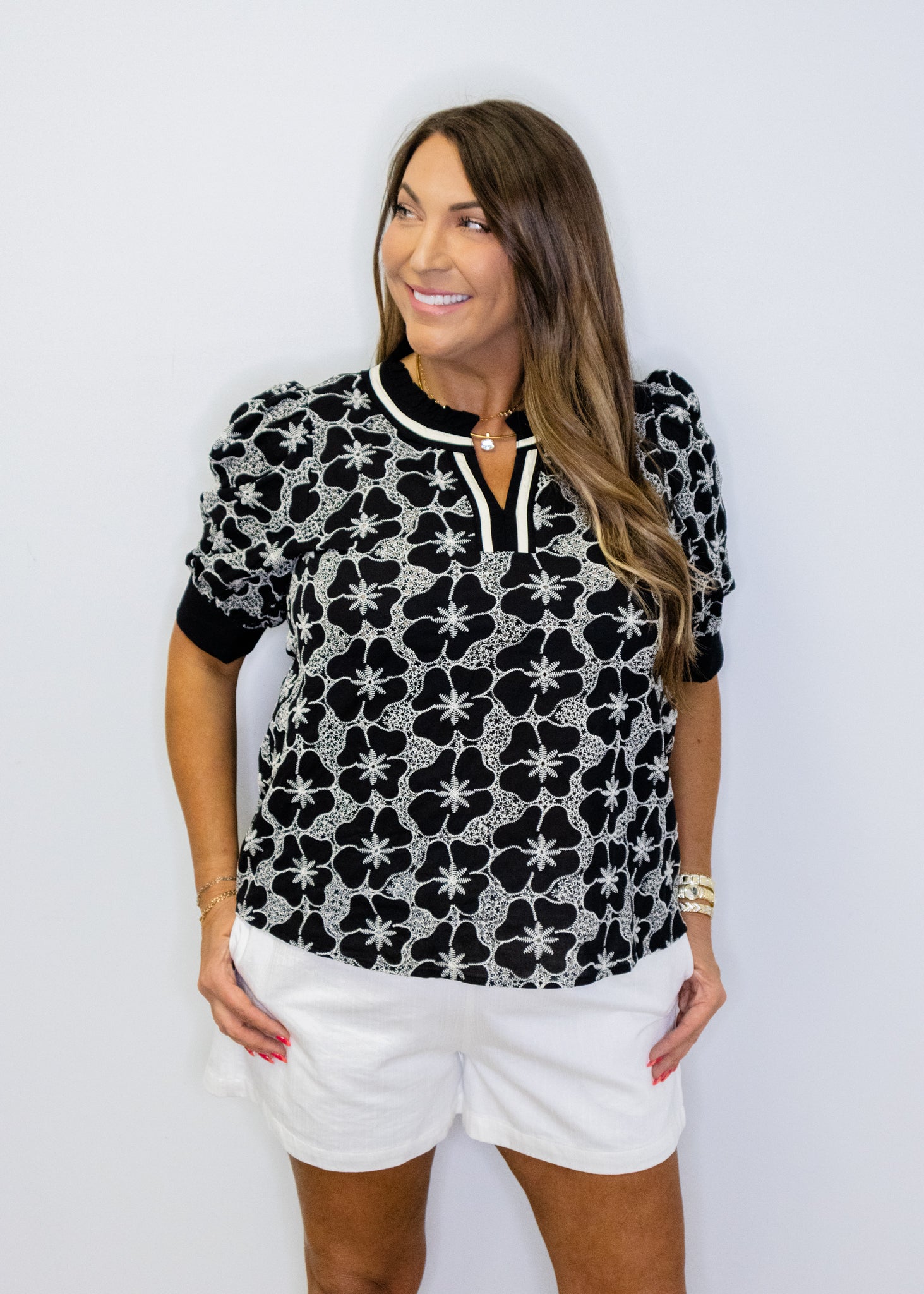 Black Embroidery Floral Top