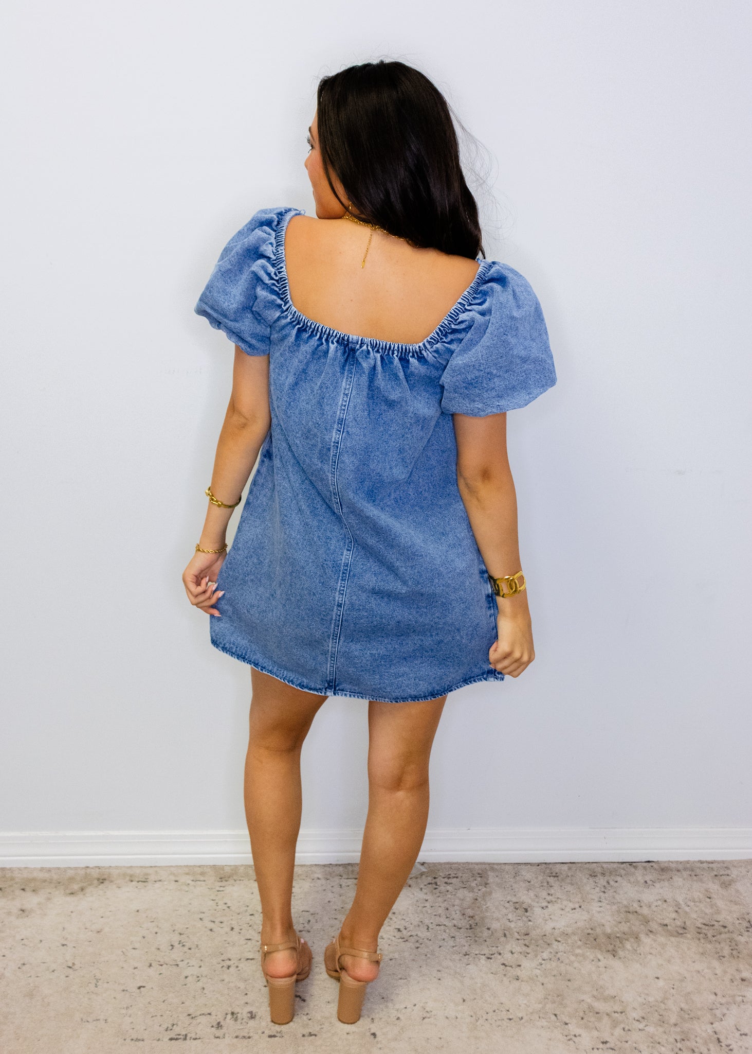 Denim Puff Sleeve Mini Dress