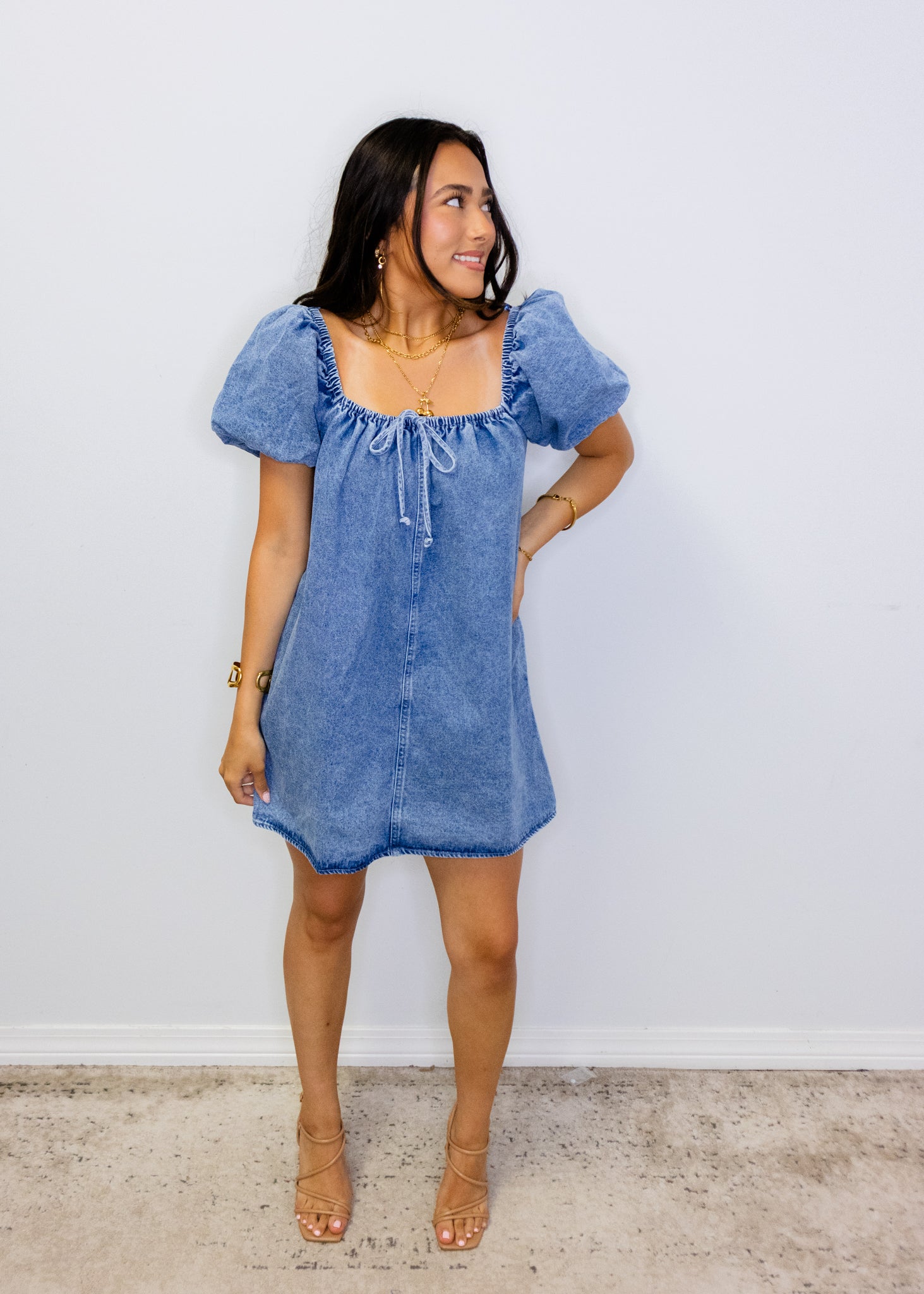 Denim Puff Sleeve Mini Dress