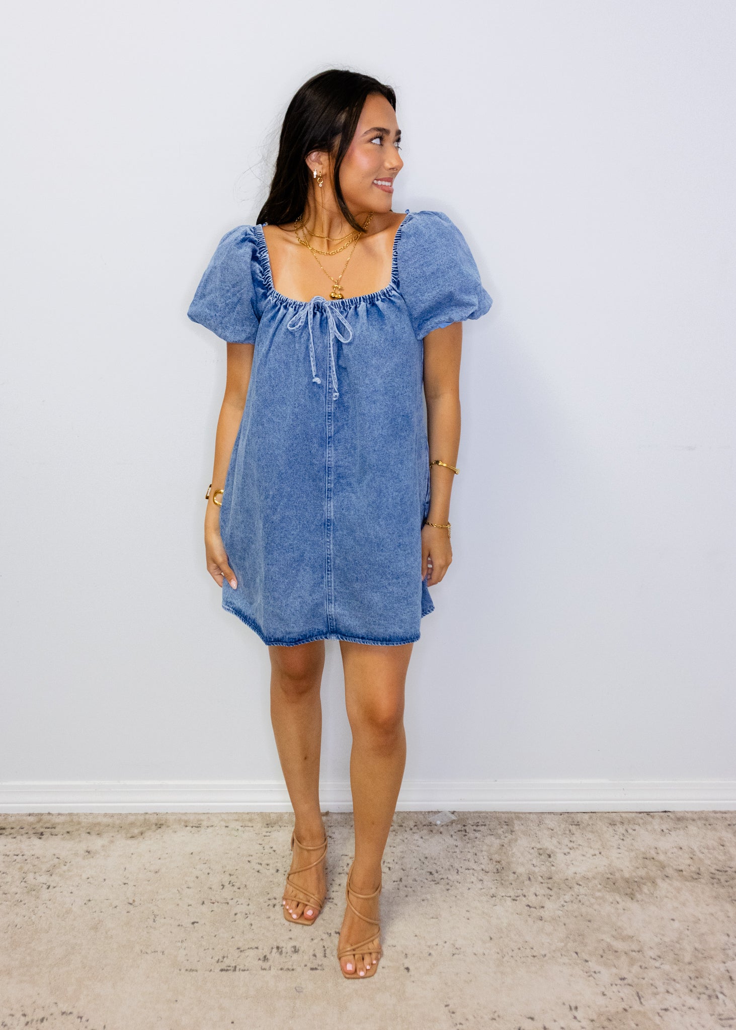 Denim Puff Sleeve Mini Dress